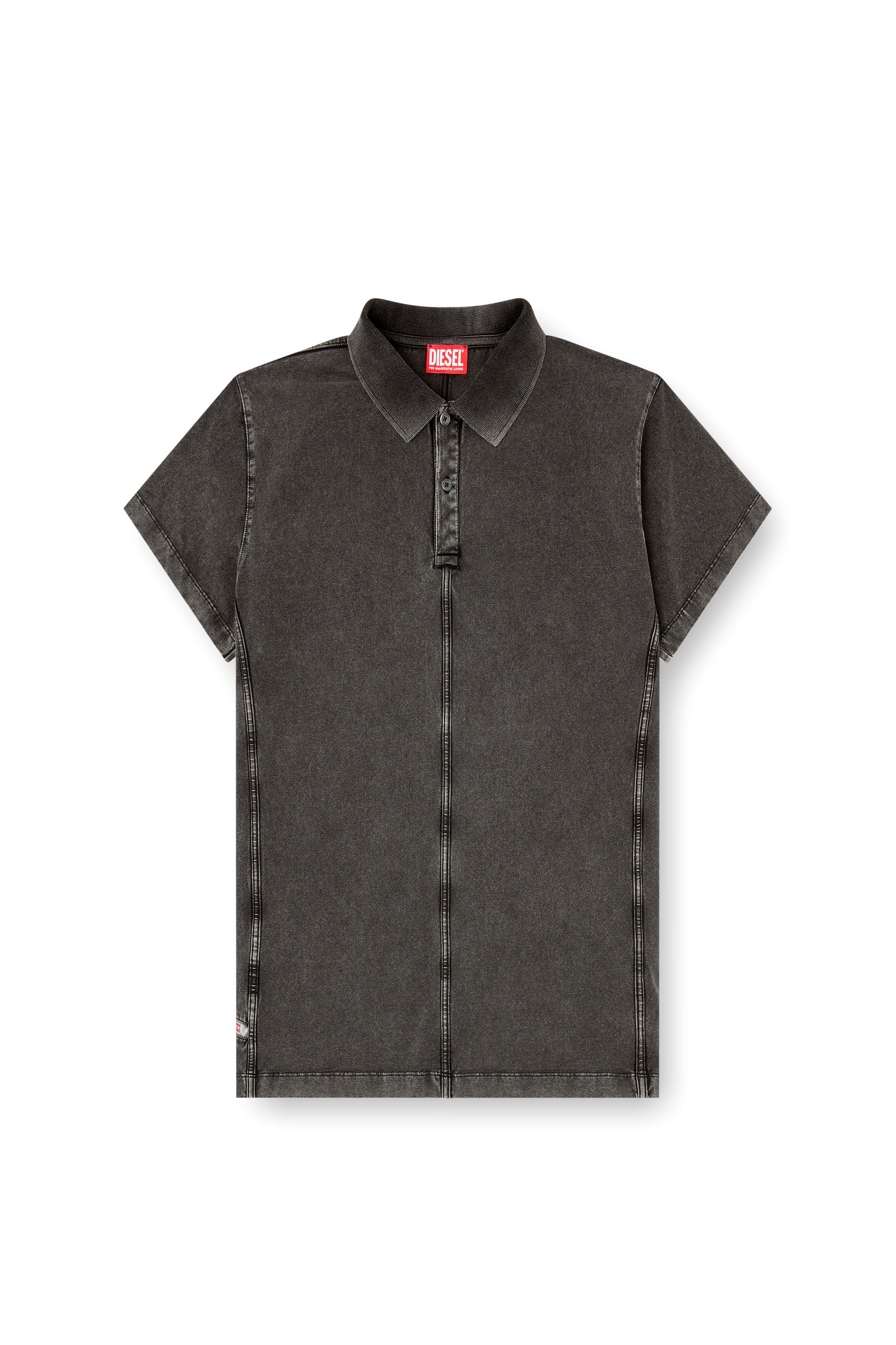 Diesel - T-NOMELY, Man's Polo shirt in denim-look jersey in Black - 4