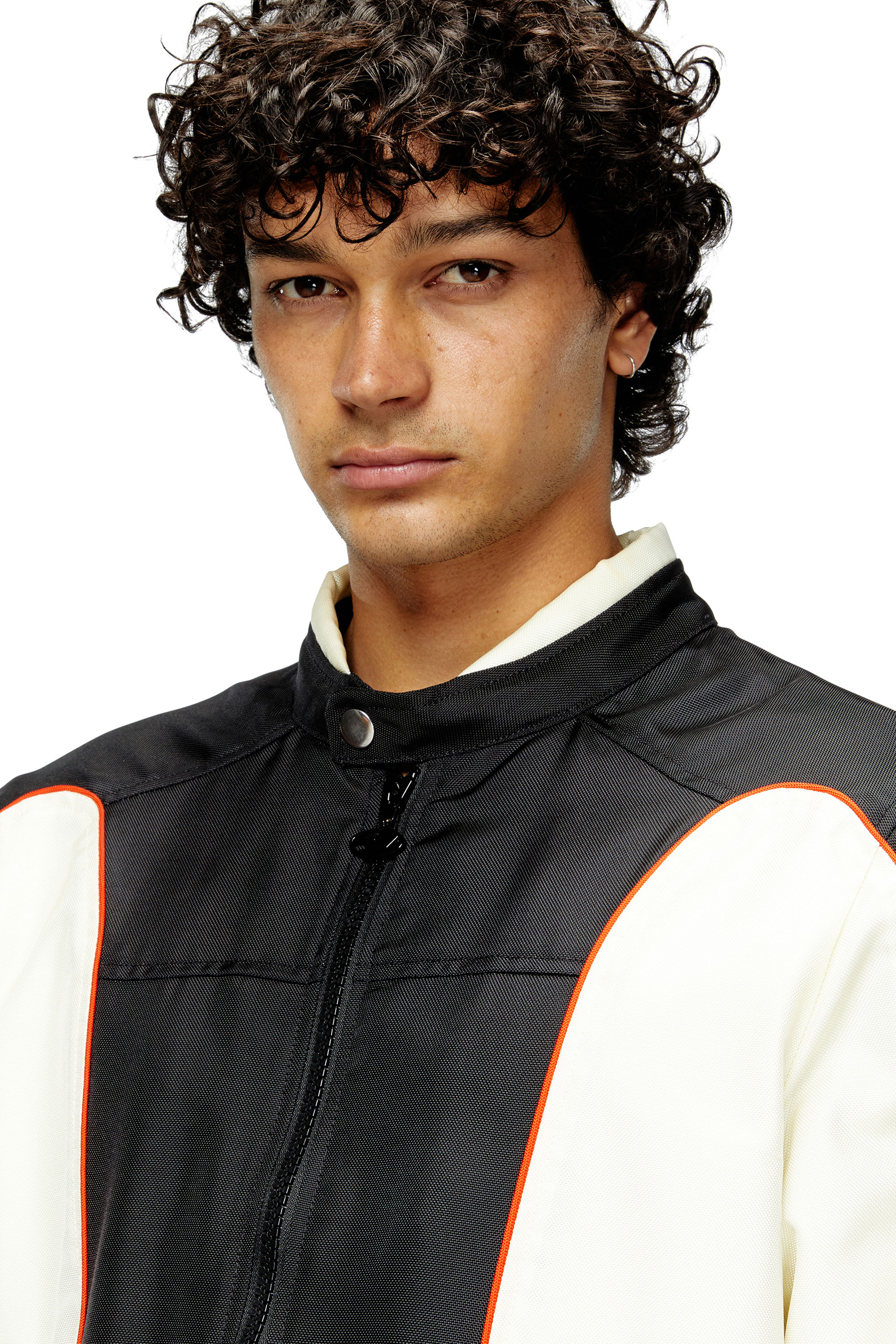 Diesel - J-BLINK-A, Man's Colour-block biker jacket with piping in White/Black - 4