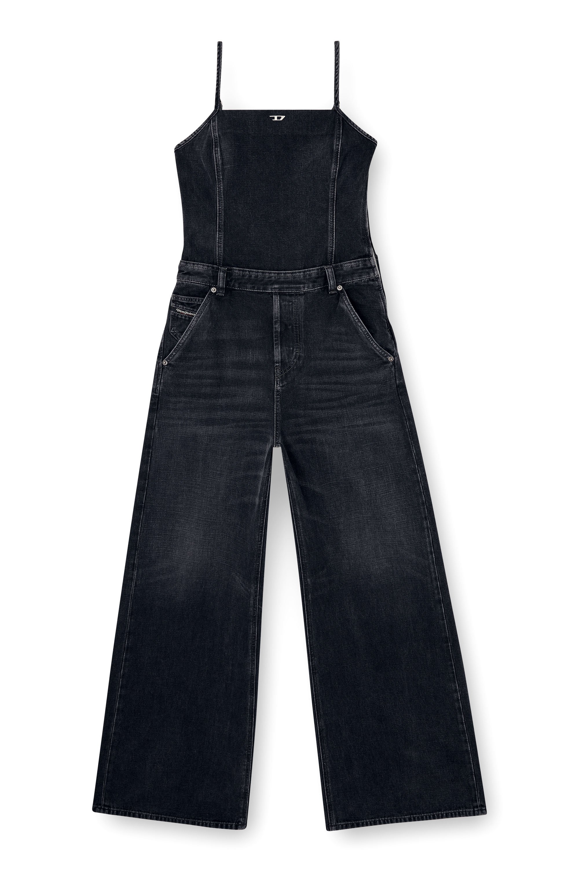 Diesel - DE-VORS, Mono con tiras de denim con tejido batavia Mujer in Negro - 2