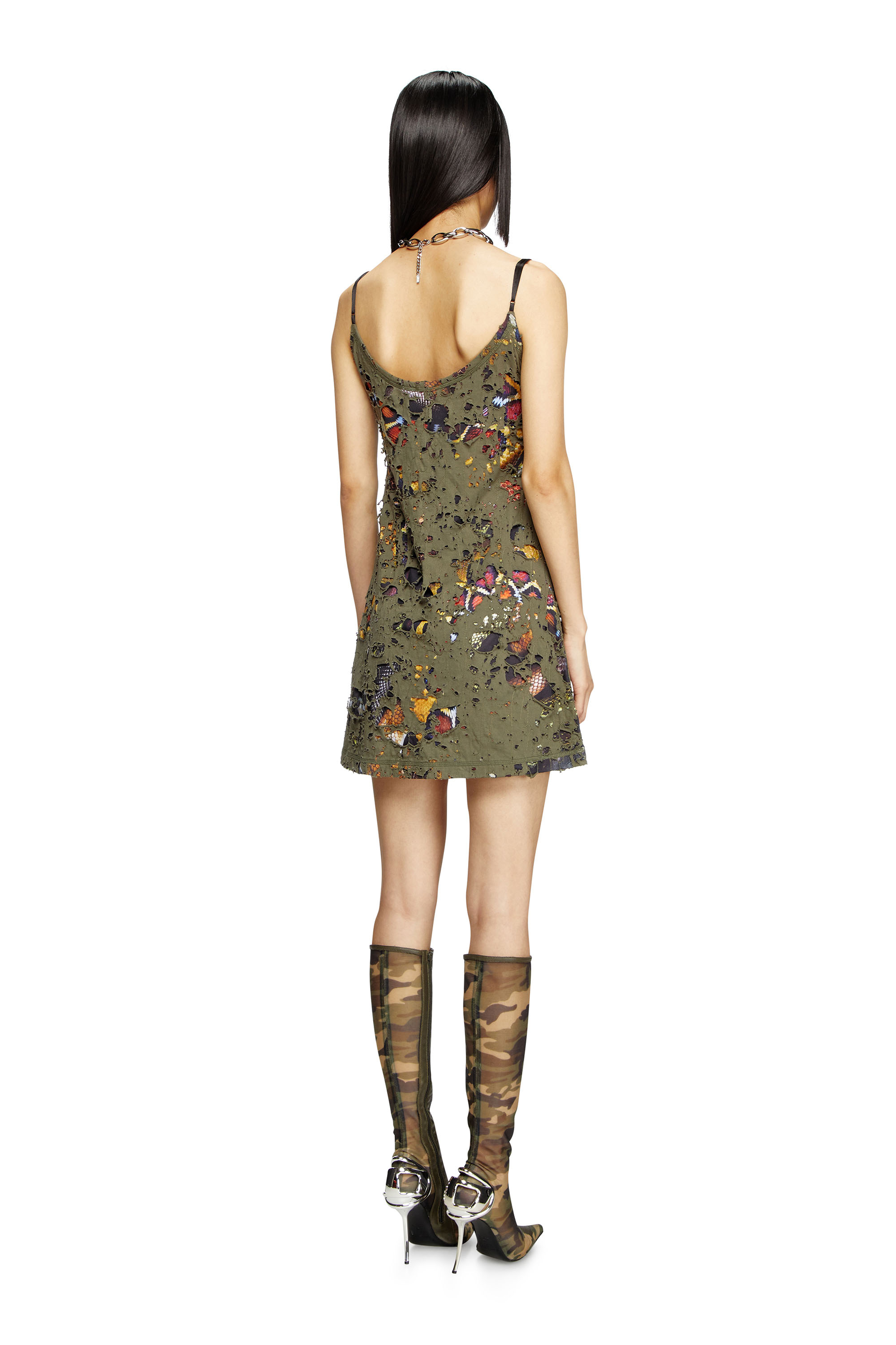 Diesel - CL-D-JENA-DEV-SNAKE, Woman's Destroyed snake-print slip dress in Olive Green - 3