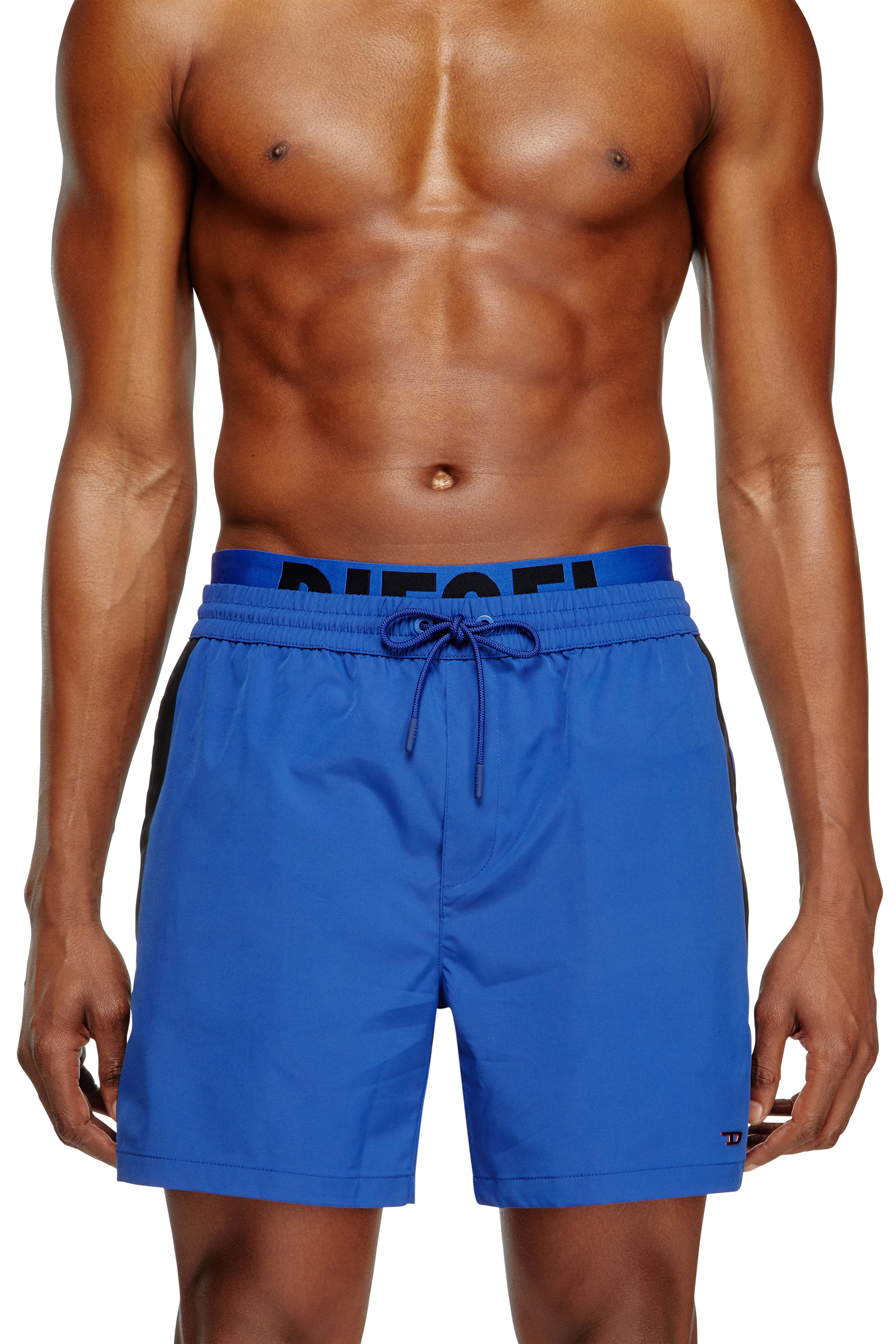 Diesel - VISPER-41-D-POP, Man's Mid-length swim shorts with hybrid waist in Blue/Black - 2