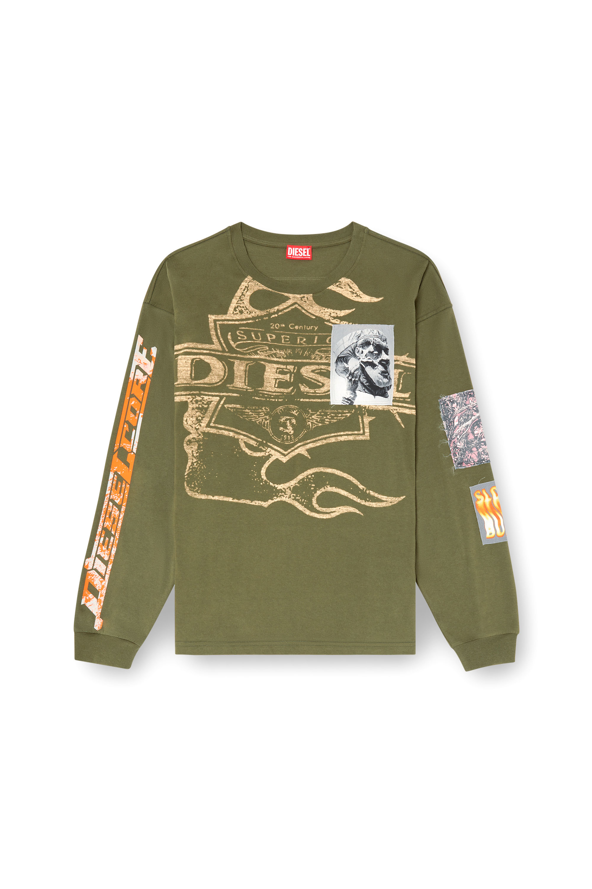 Diesel - T-BOXT-LS-SLITS-R5, Man's Long-sleeve T-shirt with graphic patches in Military Green - 4