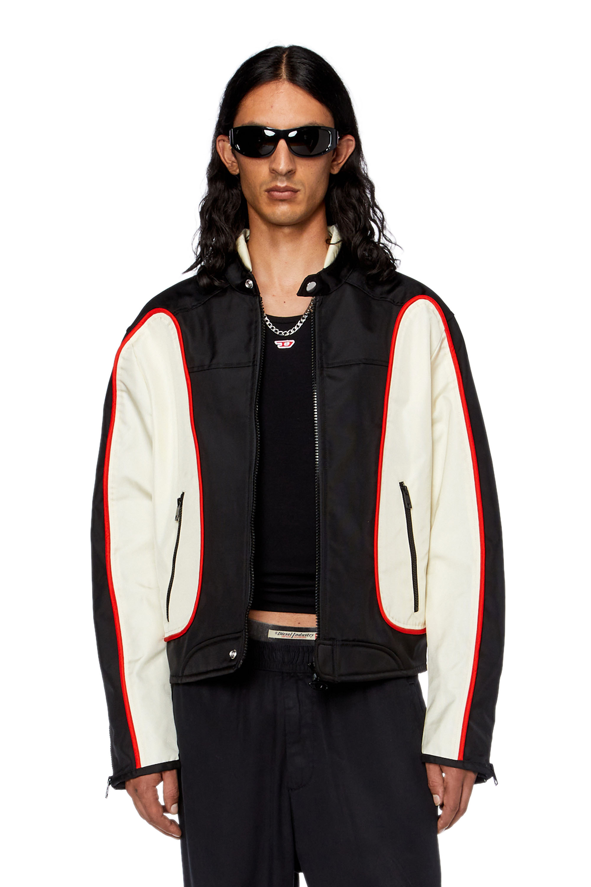 Diesel - J-BLINK, Man Biker jacket in colour-block nylon in Multicolor - Image 1