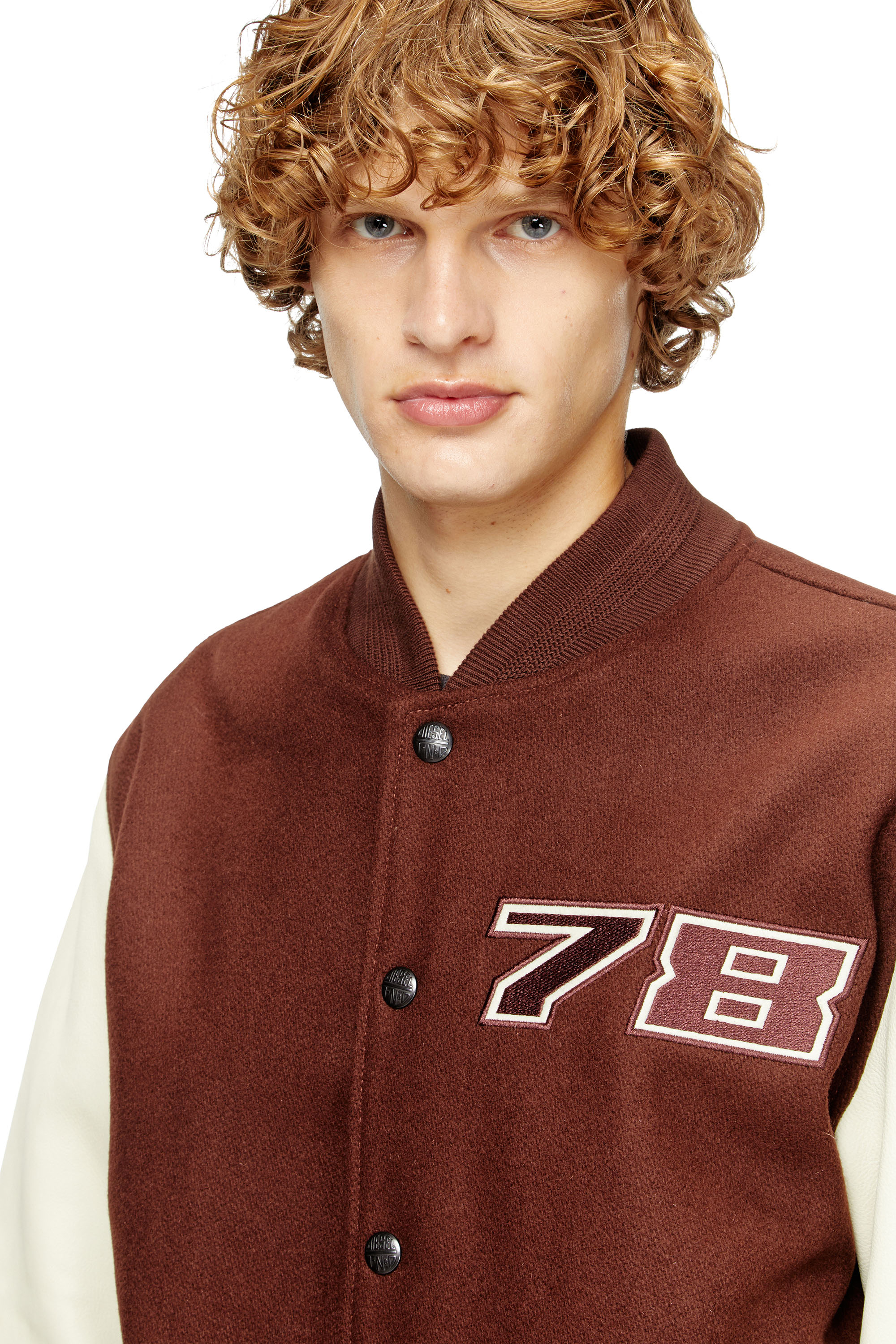 Diesel - L-KOPF, Man's Padded bomber jacket in wool and leather in Brown - 4