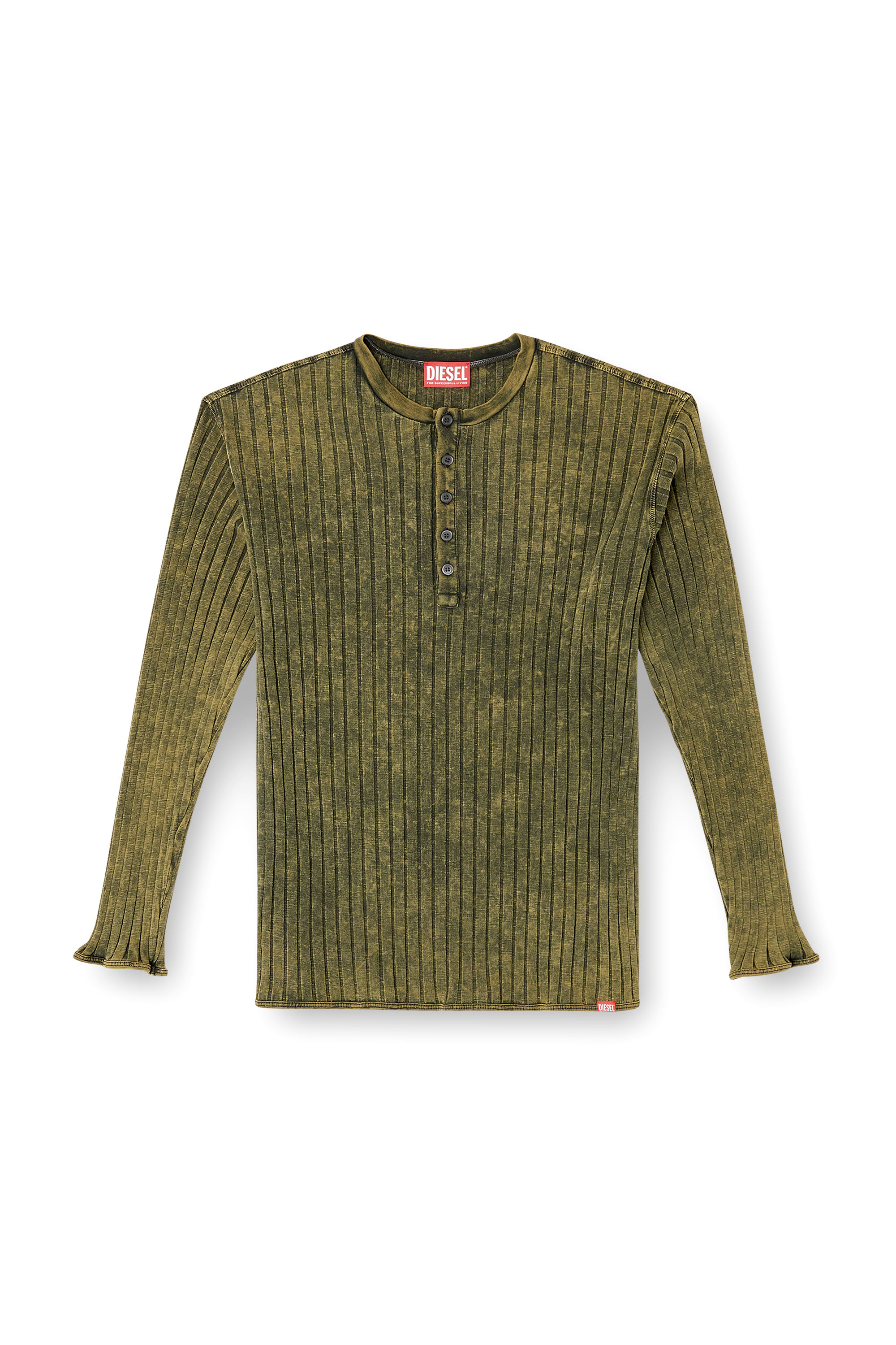 Diesel - T-ALLY, Top Henley en jersey de canalé ancho tratado Hombre in Verde - 3
