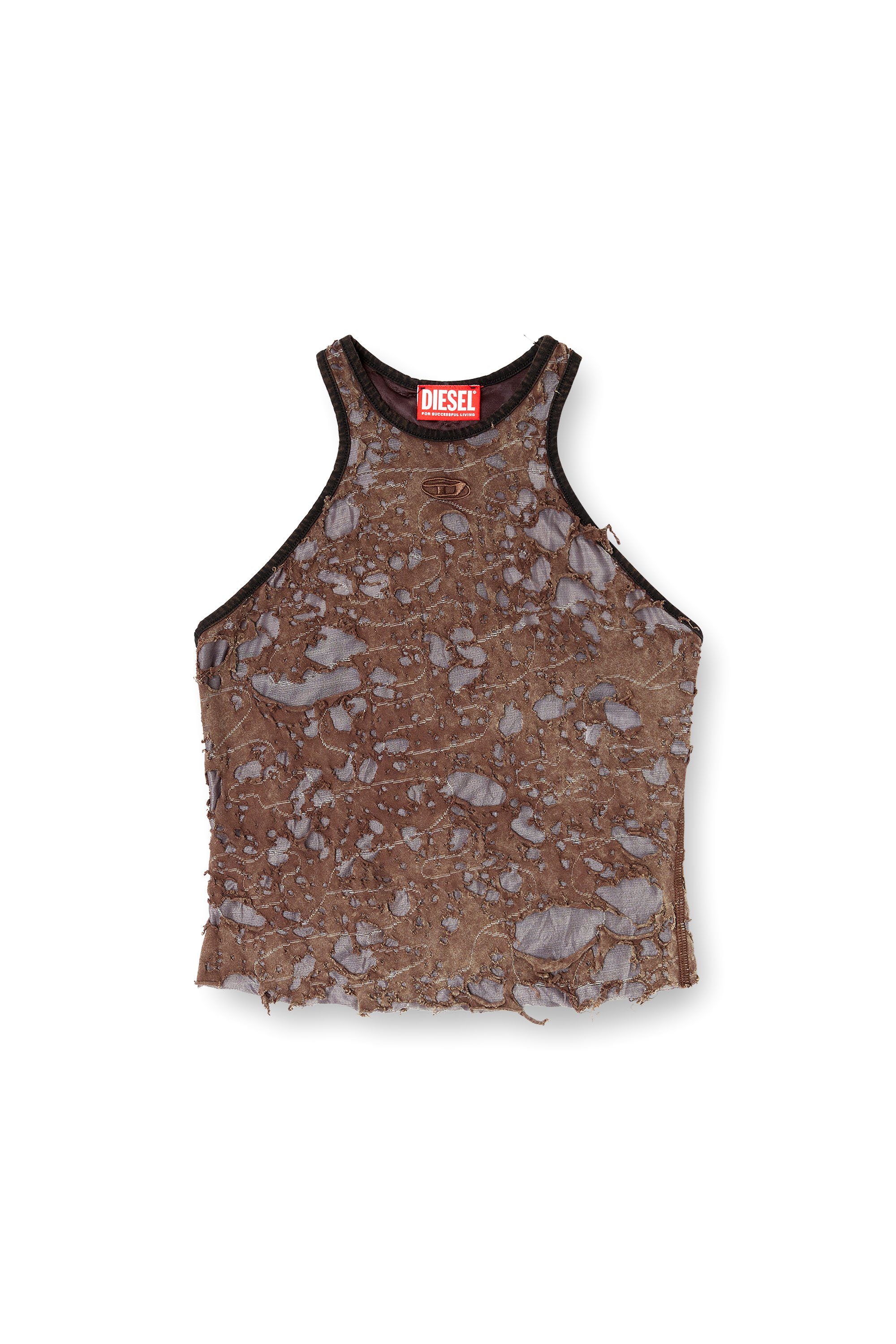 Diesel - T-ILM, Woman's Tank top in destroyed jersey in Brown - 4