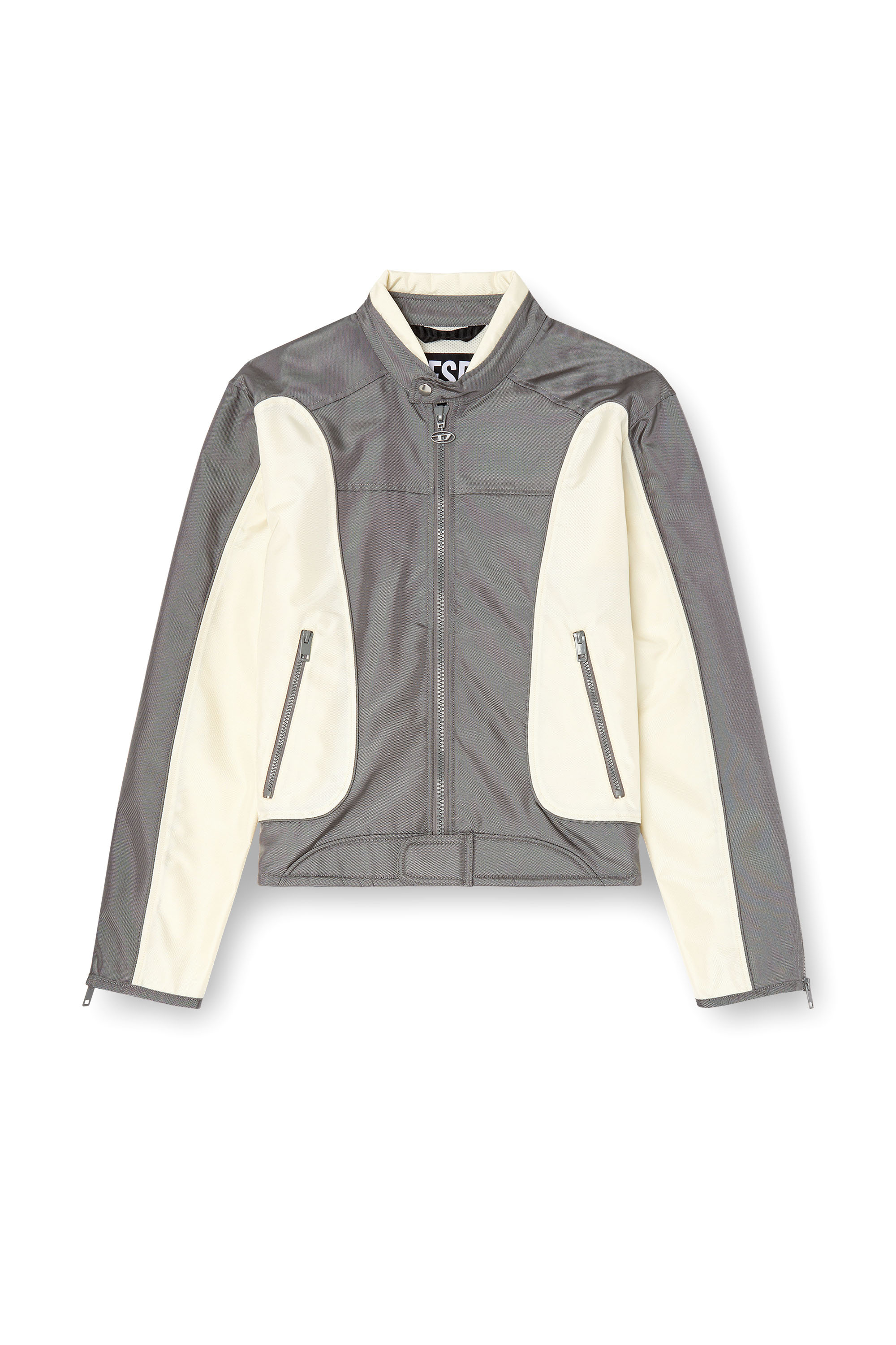 Diesel - J-BLINK-A, Man's Colour-block biker jacket with piping in Grey/White - 5