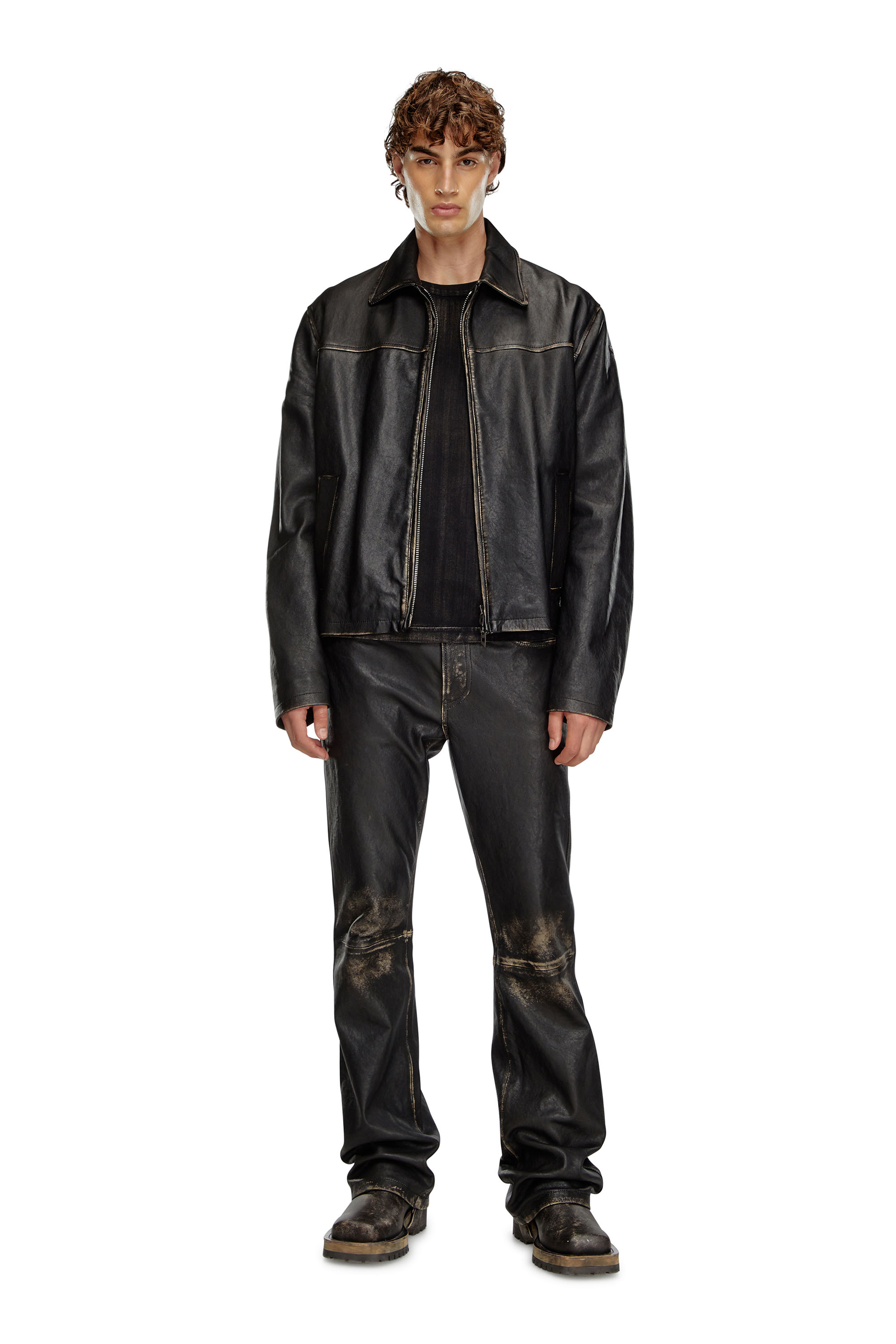 Diesel - L-BLIXIA, Chaqueta de cuero desgastado Hombre in Negro - 2