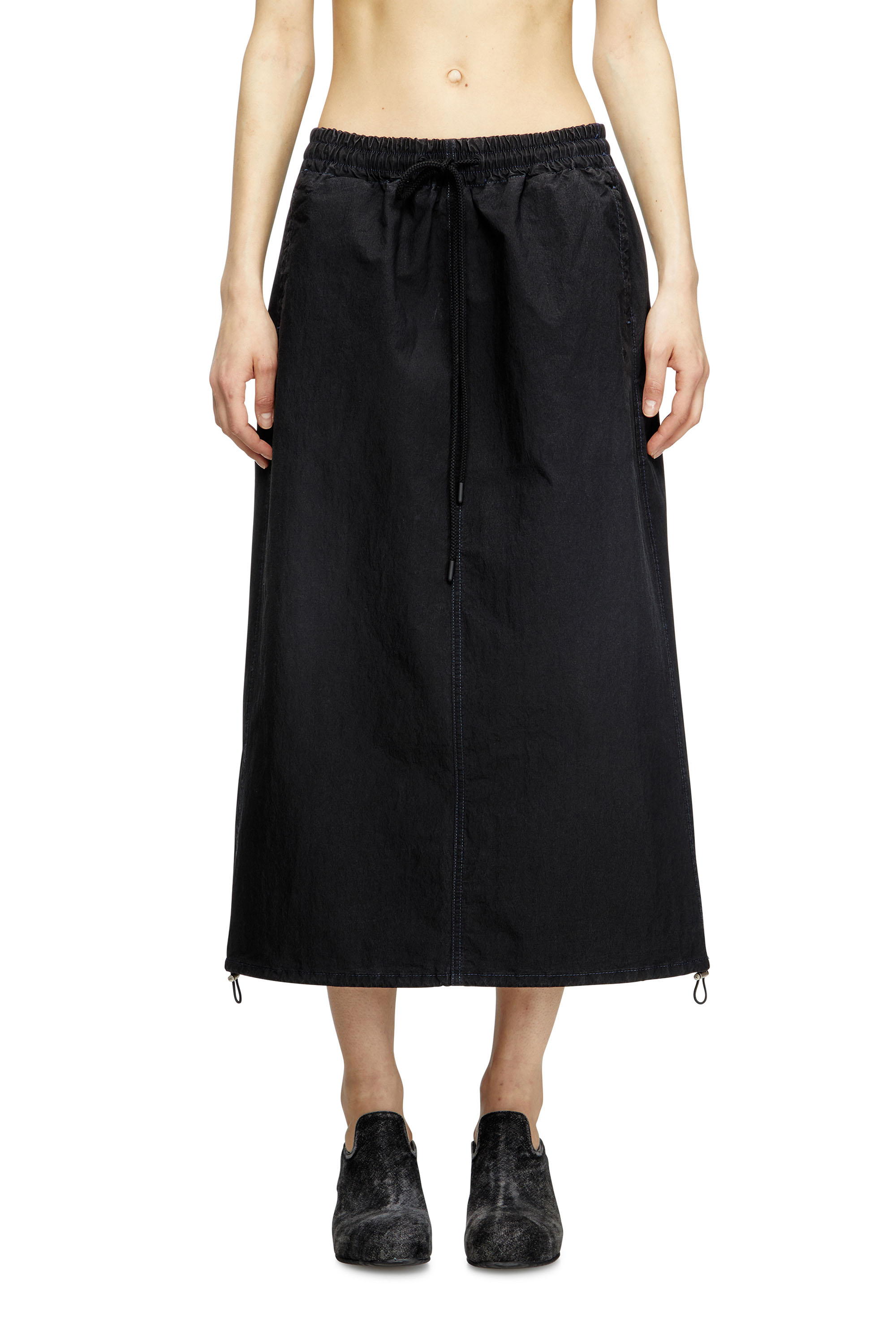 Diesel - DE-OREN-C JOGG, Falda midi de tejido técnico JoggJeans Mujer in Negro - 1