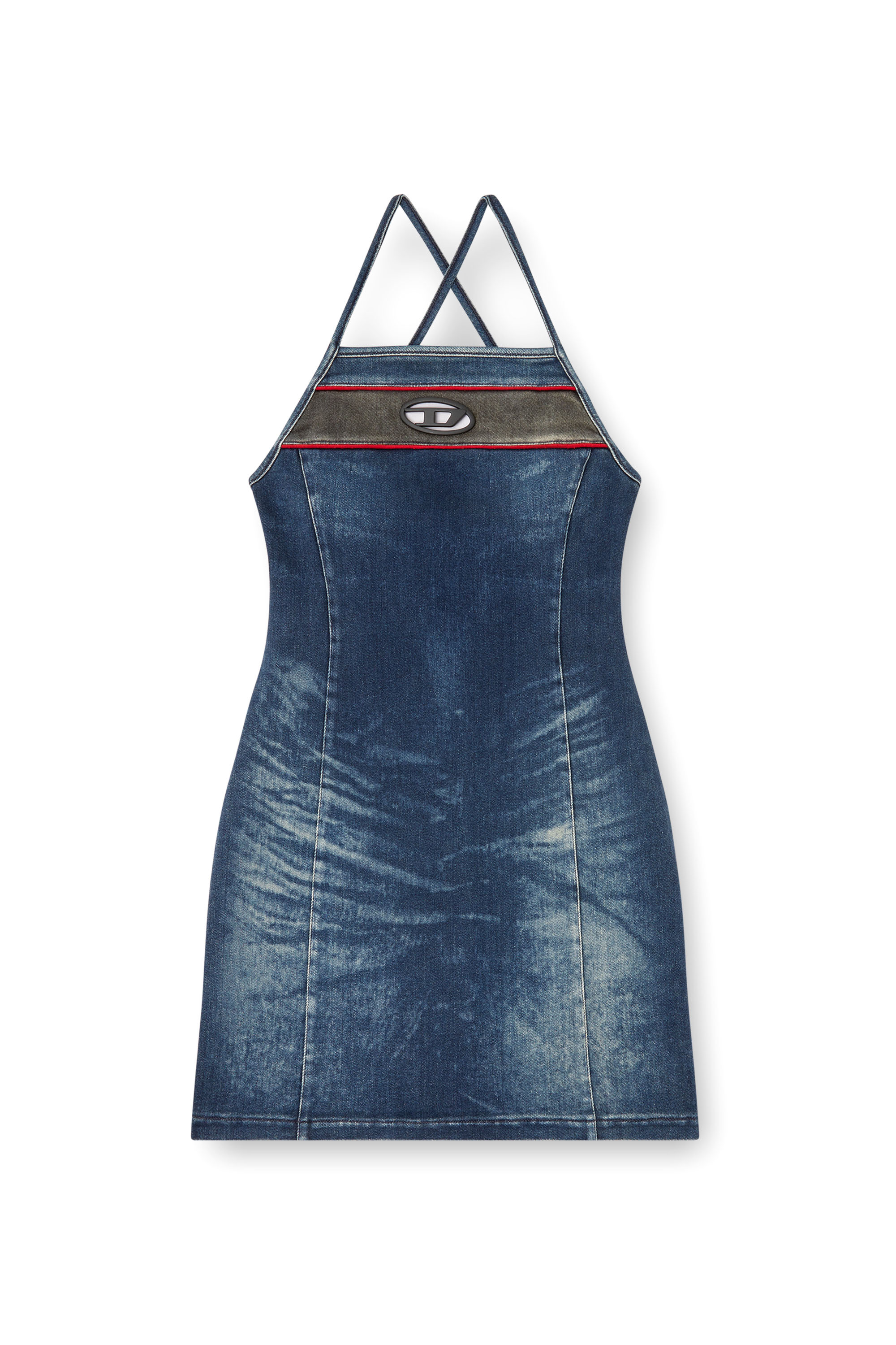 Diesel - DE-PILU-DRESS-S, Woman's Short dress in stretch bicolour denim in Dark Blue - 5