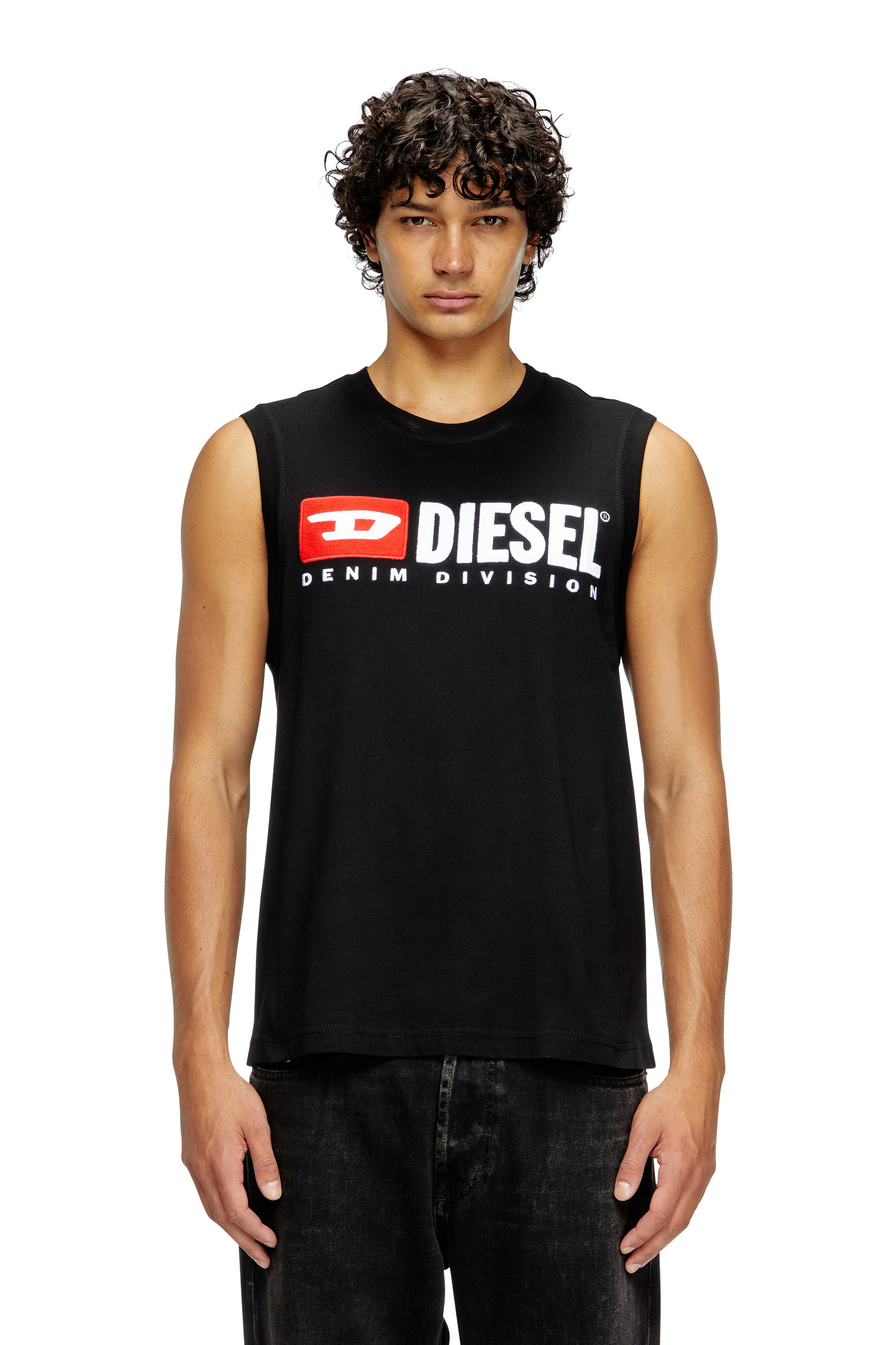 Diesel - T-ISCO-DIV, Camiseta sin mangas con logotipo estampado en el pecho Hombre in Negro - 1
