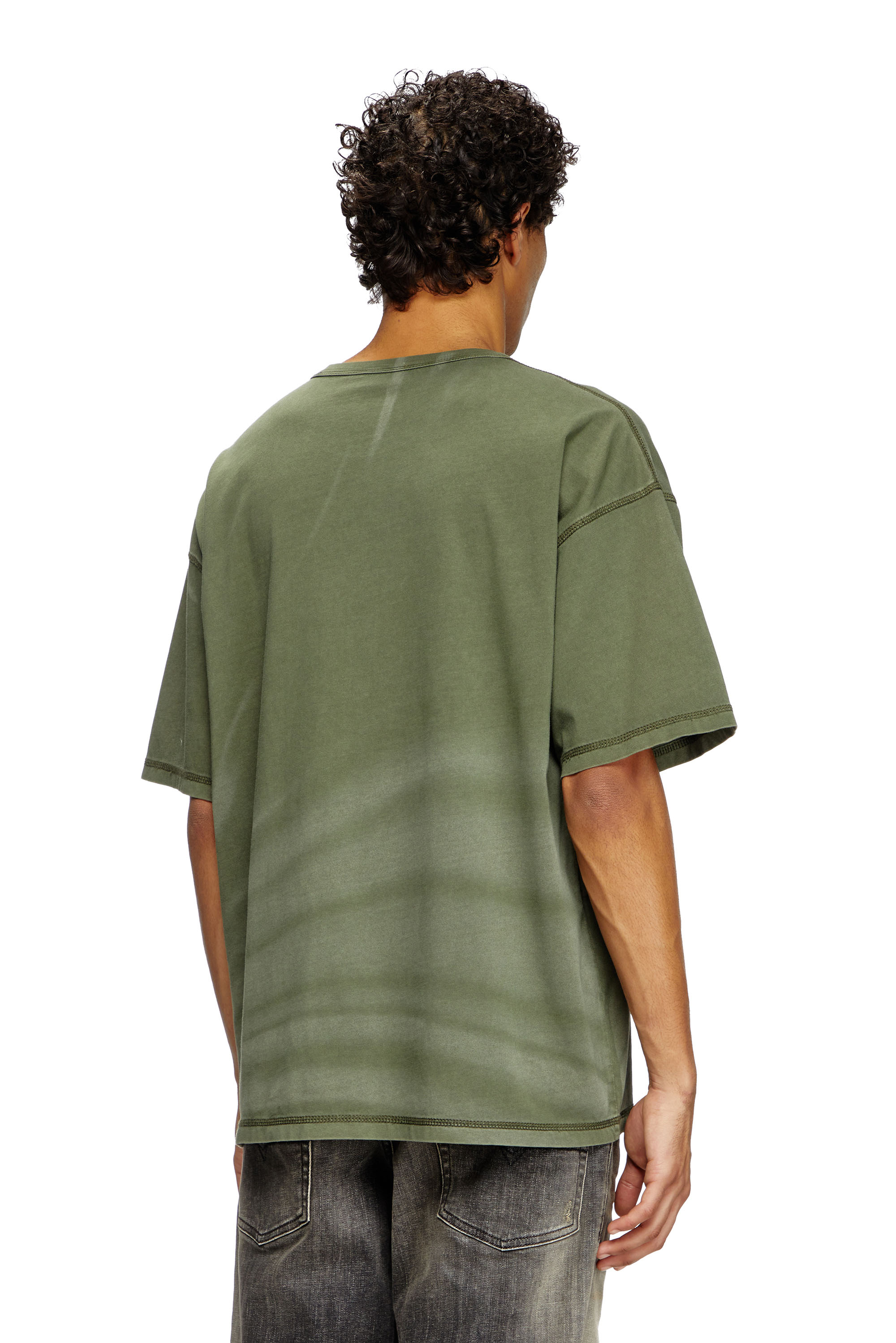 Diesel - T-ADJUST-R13, Man's Laser-faded logo T-shirt in Olive Green - 2