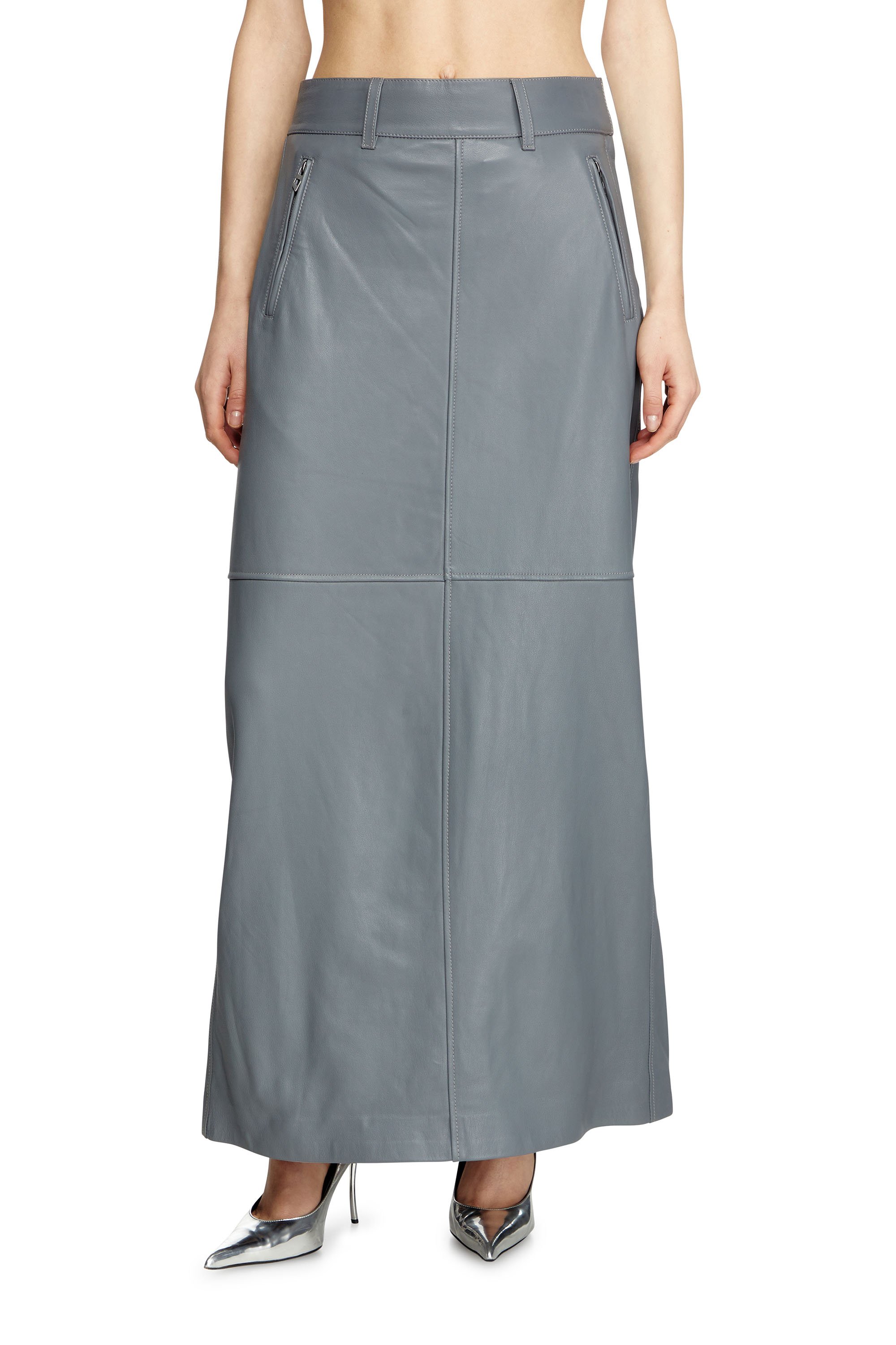 Diesel - L-UCY, Falda larga de cuero Mujer in Gris - 1