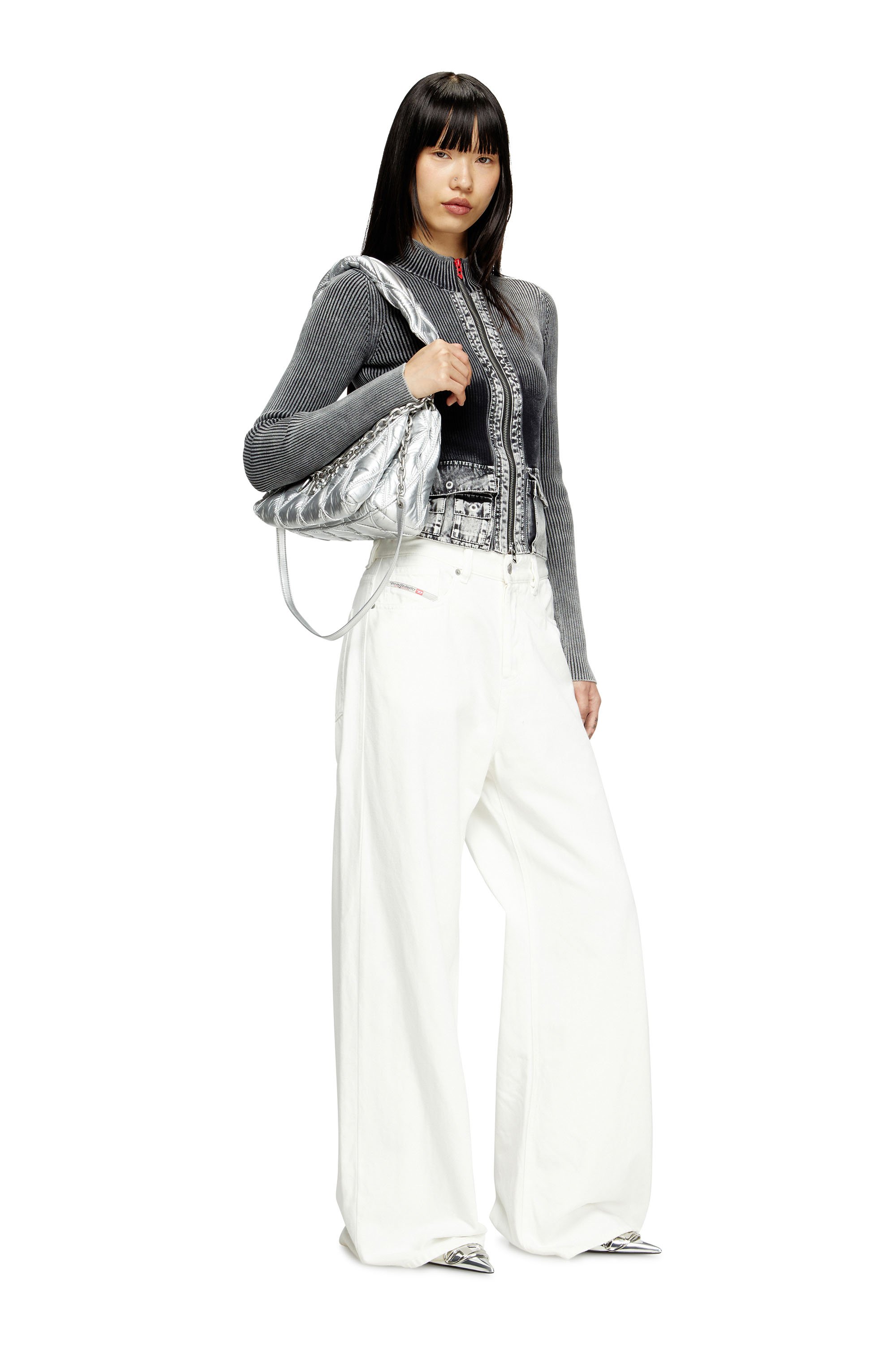 Diesel - CHARM-D SHOULDER M, Charm-D M-Bolso de hombro de nailon metálico Mujer in Plateado - 2