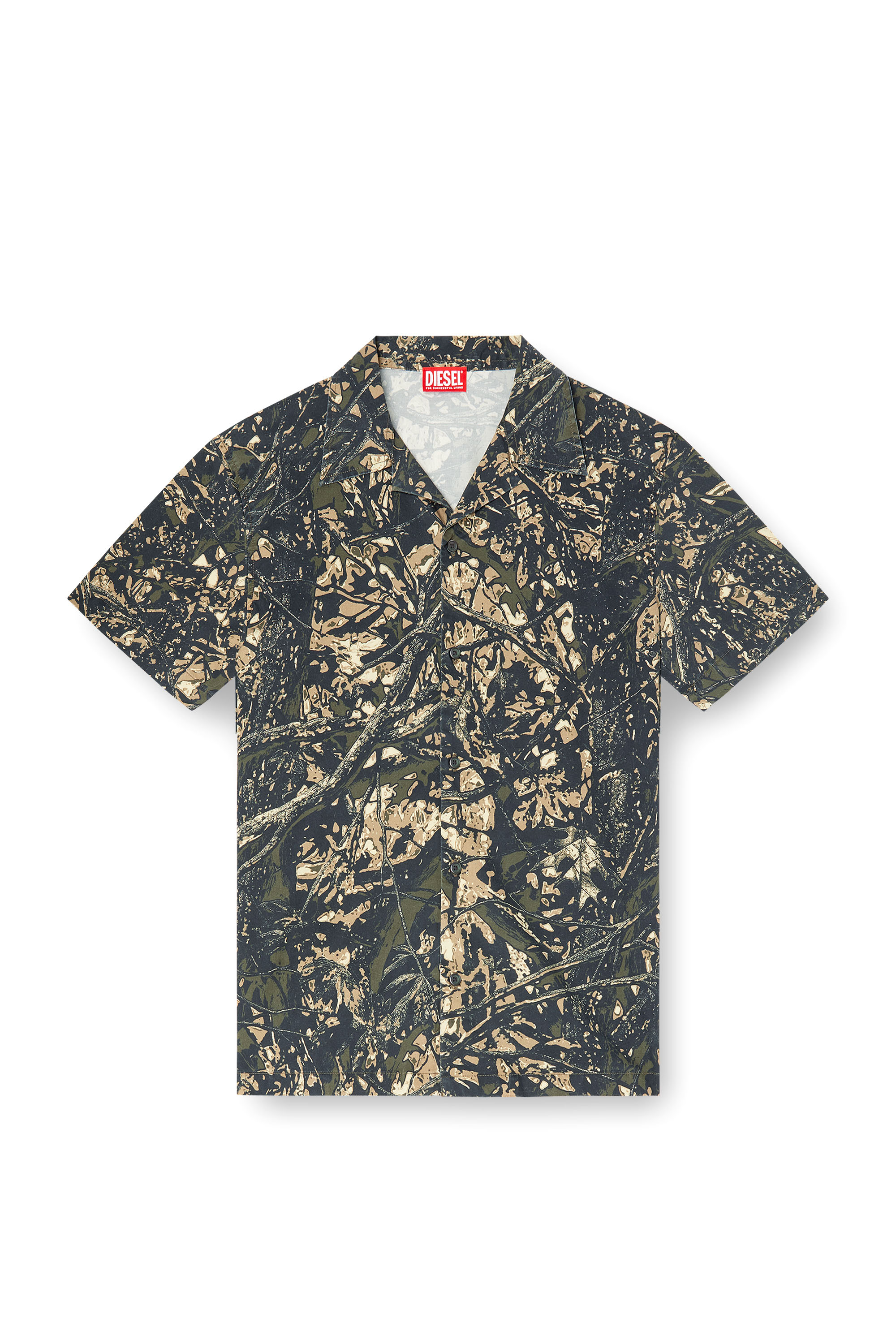 Diesel - S-LINT, Man's Short sleeved shirt with camo print in Brown/Green - 4