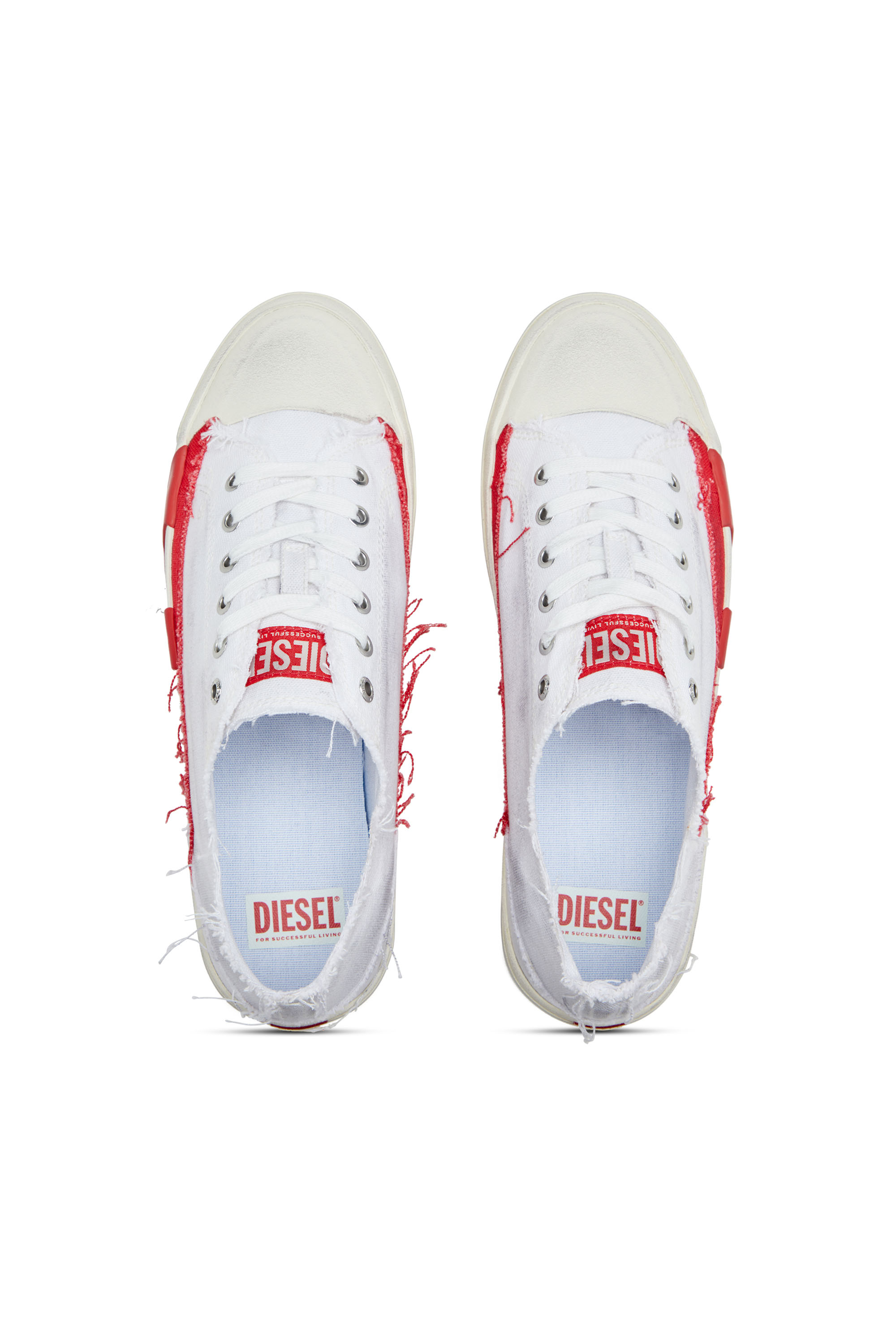 Diesel - S-D-VERSE LOW, Man's S-D-Verse-Dirty-effect canvas sneakers in White/Red - 7