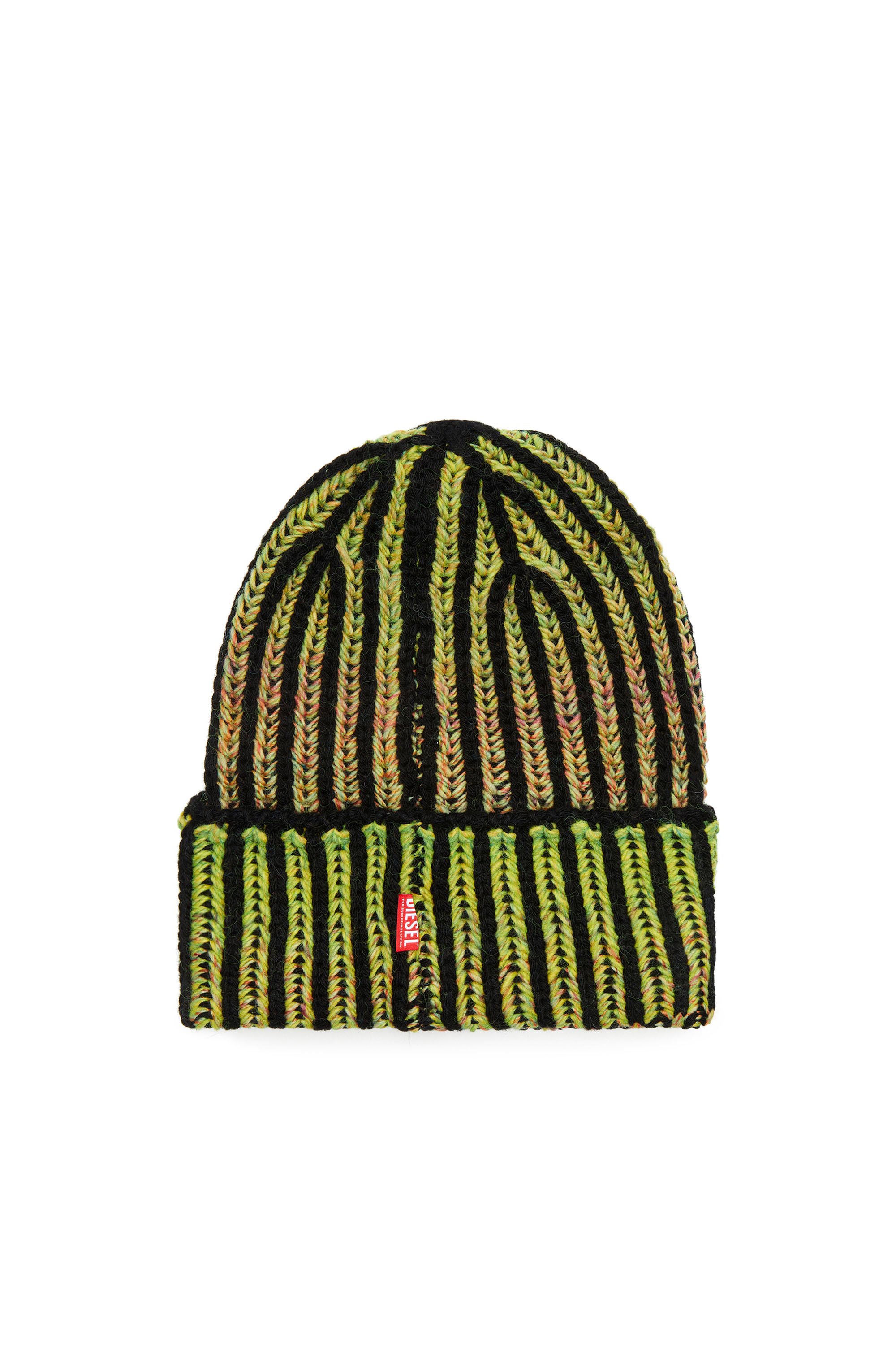 Diesel - K-BIRBY, Gorro en canalé con rayas de neón en degradé Unisex in Multicolor - 2