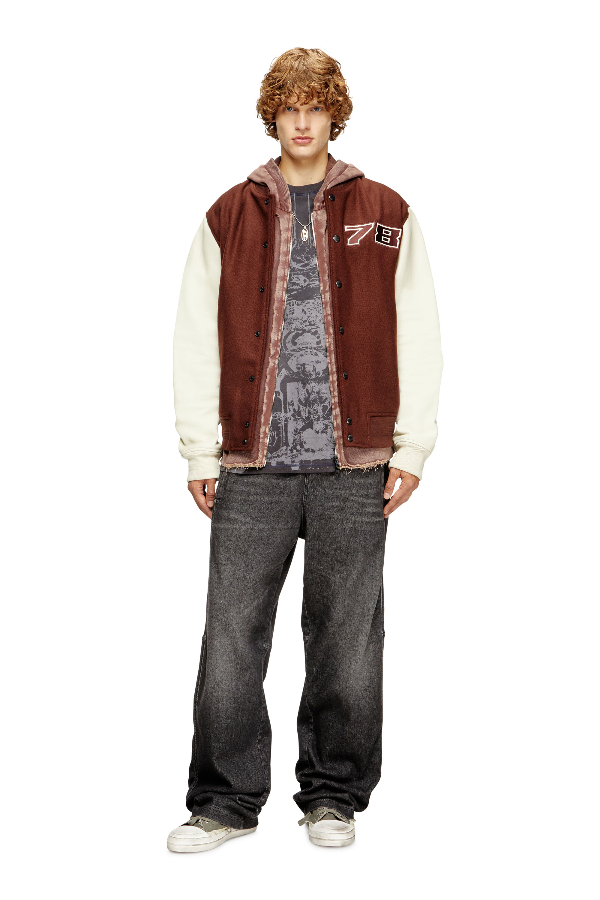 Diesel - L-KOPF, Man's Padded bomber jacket in wool and leather in Brown - 2