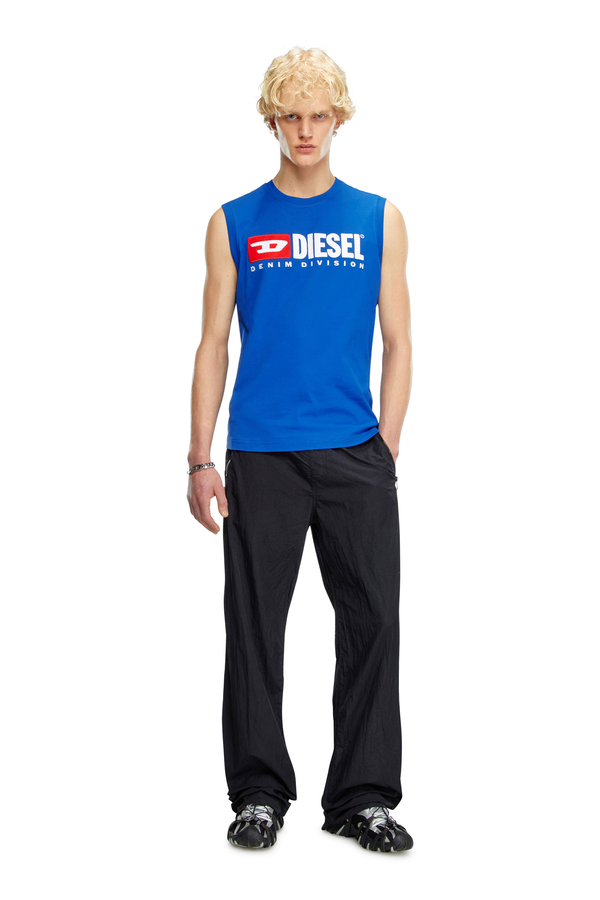 Diesel - T-ISCO-DIV, Man Tank top with chest logo print in Blue - Image 3