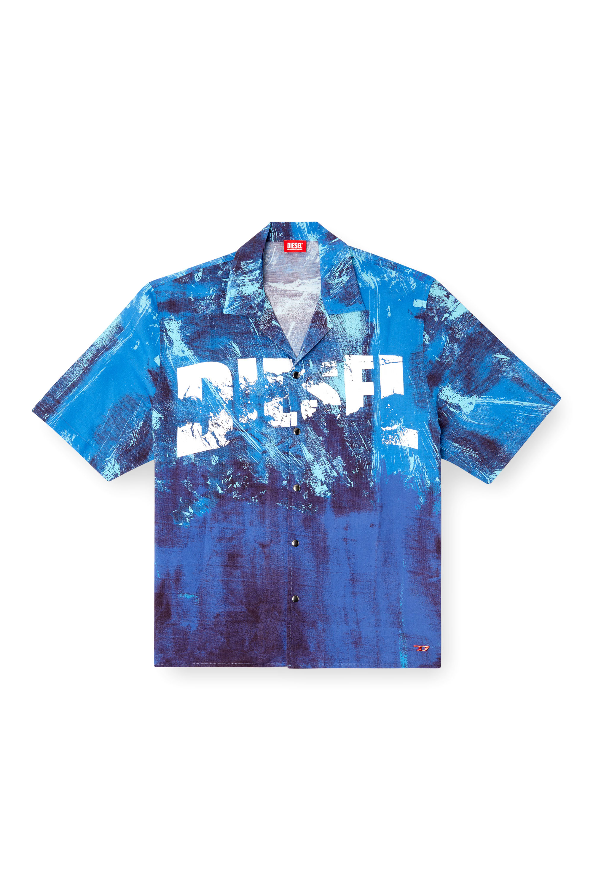 Diesel - CHARLES-D-POP, Camisa de playa de mezcla de lino estampada Hombre in Azul marino - 4