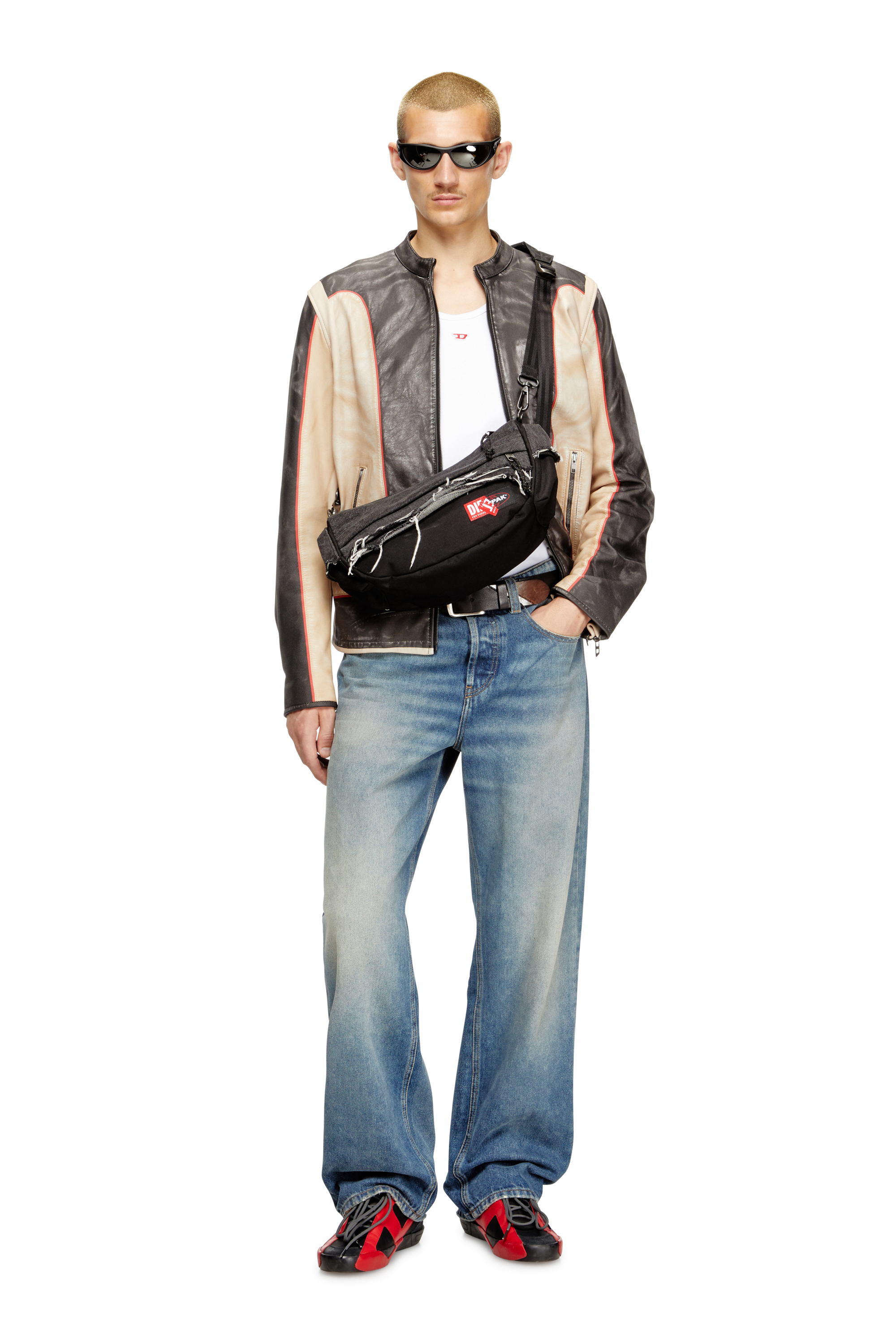 Diesel - DIESEL SHOULDER BAG, Bolso de hombro en denim destruido y CORDURA® Unisex in Negro - 2