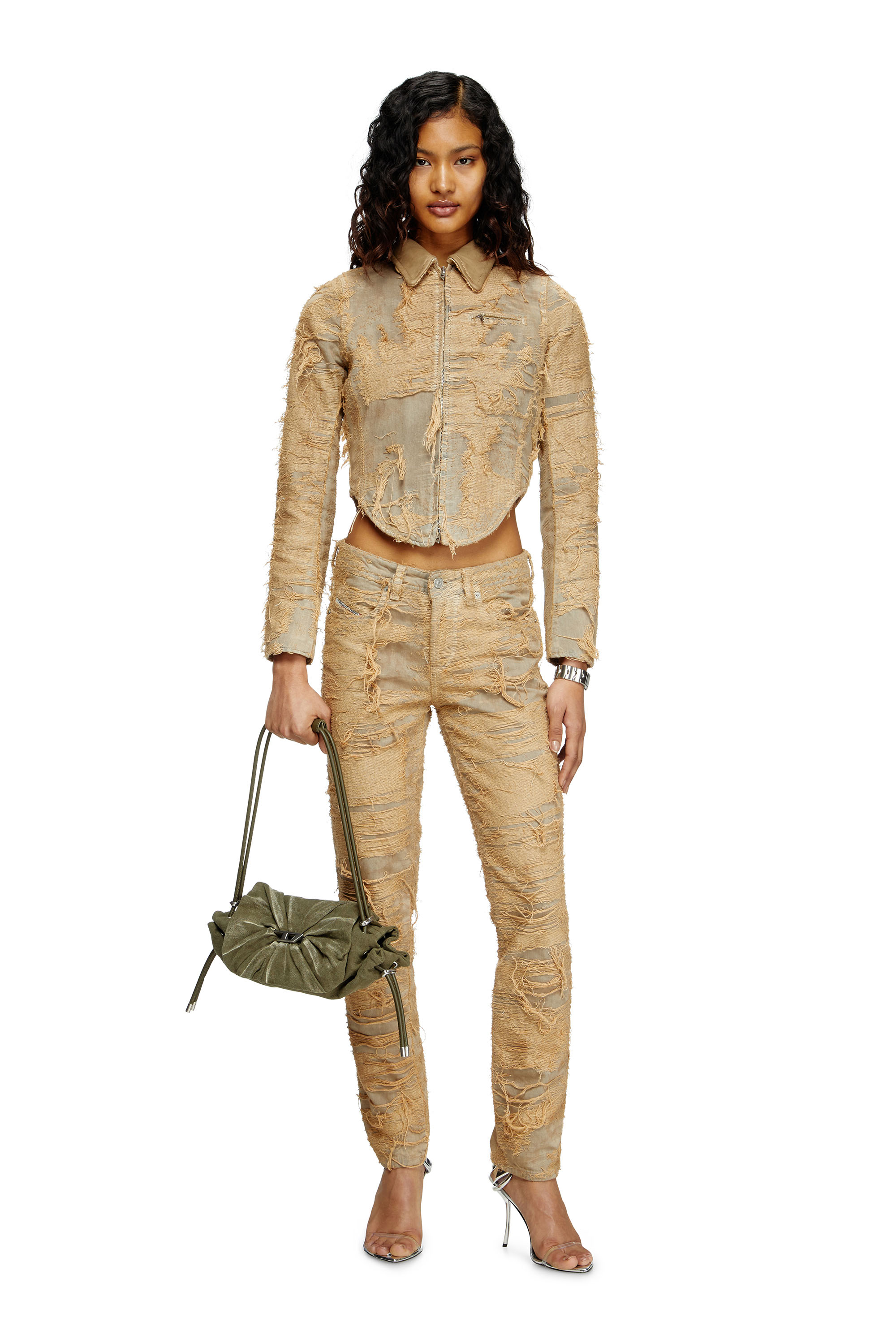 Diesel - DE-NEA-FSG, Woman's Slim jacket in overdyed floating-thread denim in Light Brown - 2