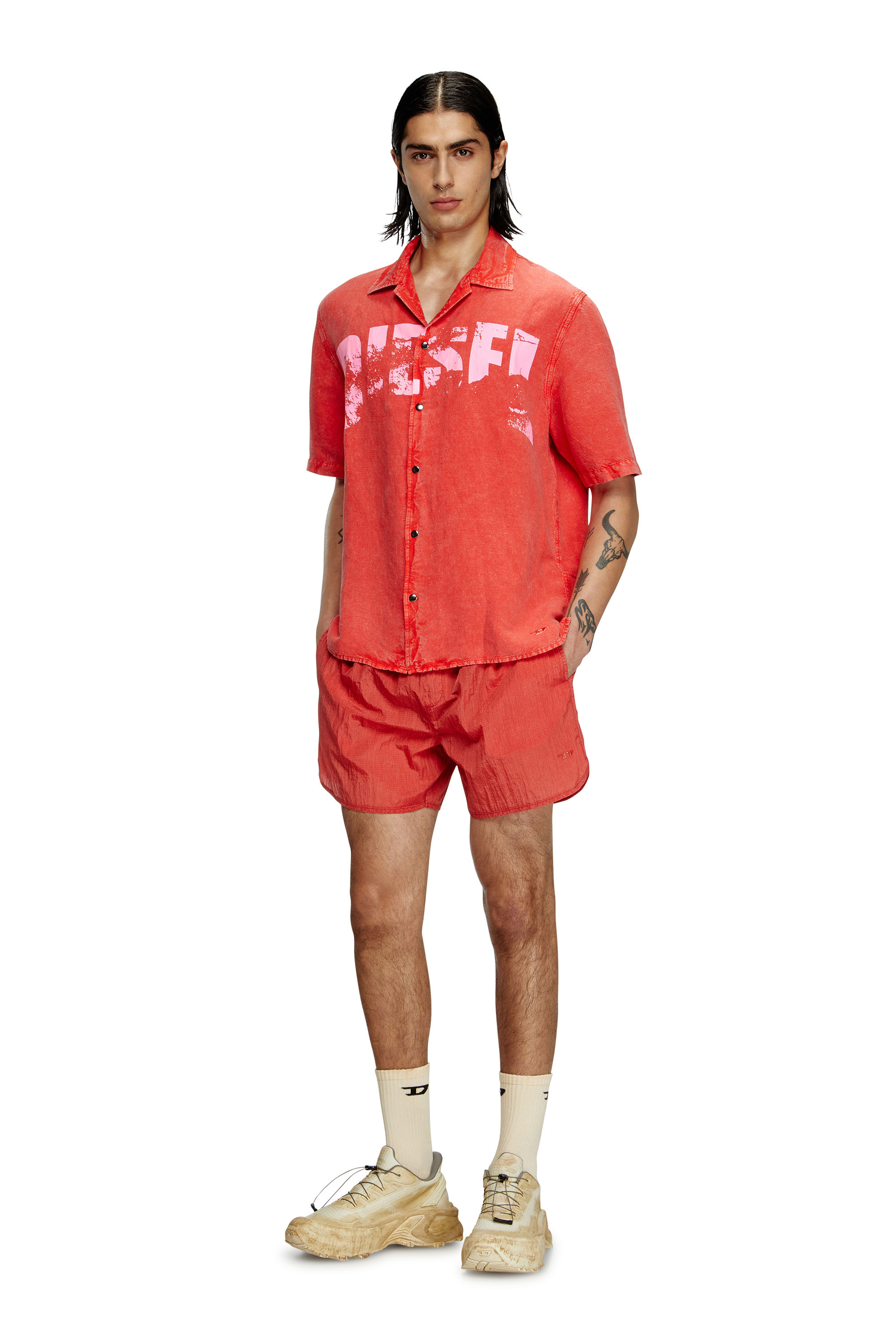 Diesel - CHARLES-D-POP, Camisa de playa de mezcla de lino Hombre in Rojo - 2