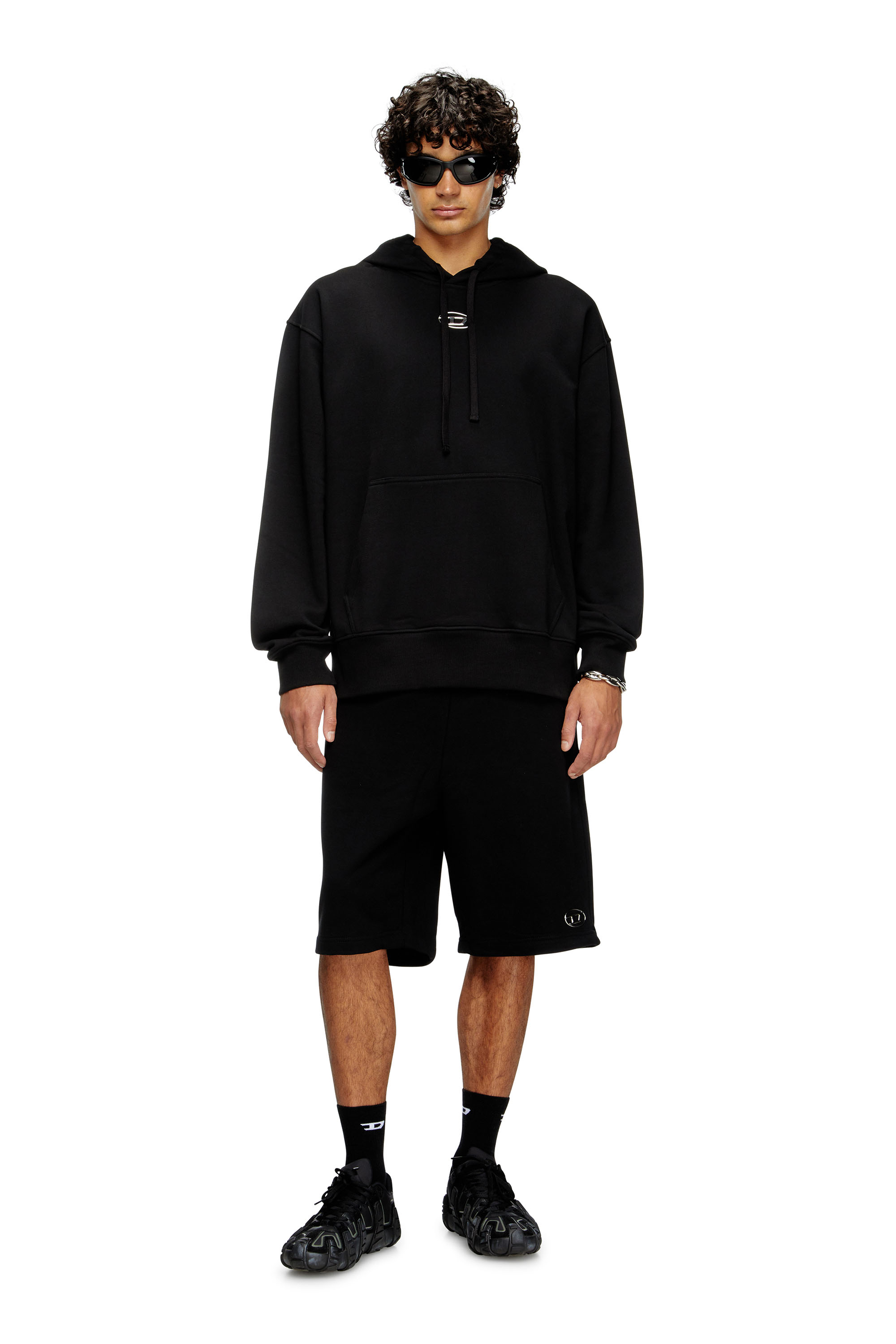 Diesel - S-MACS-HOOD-OD, Sudadera con capucha extragrande con logotipo metálico Hombre in Negro - 2