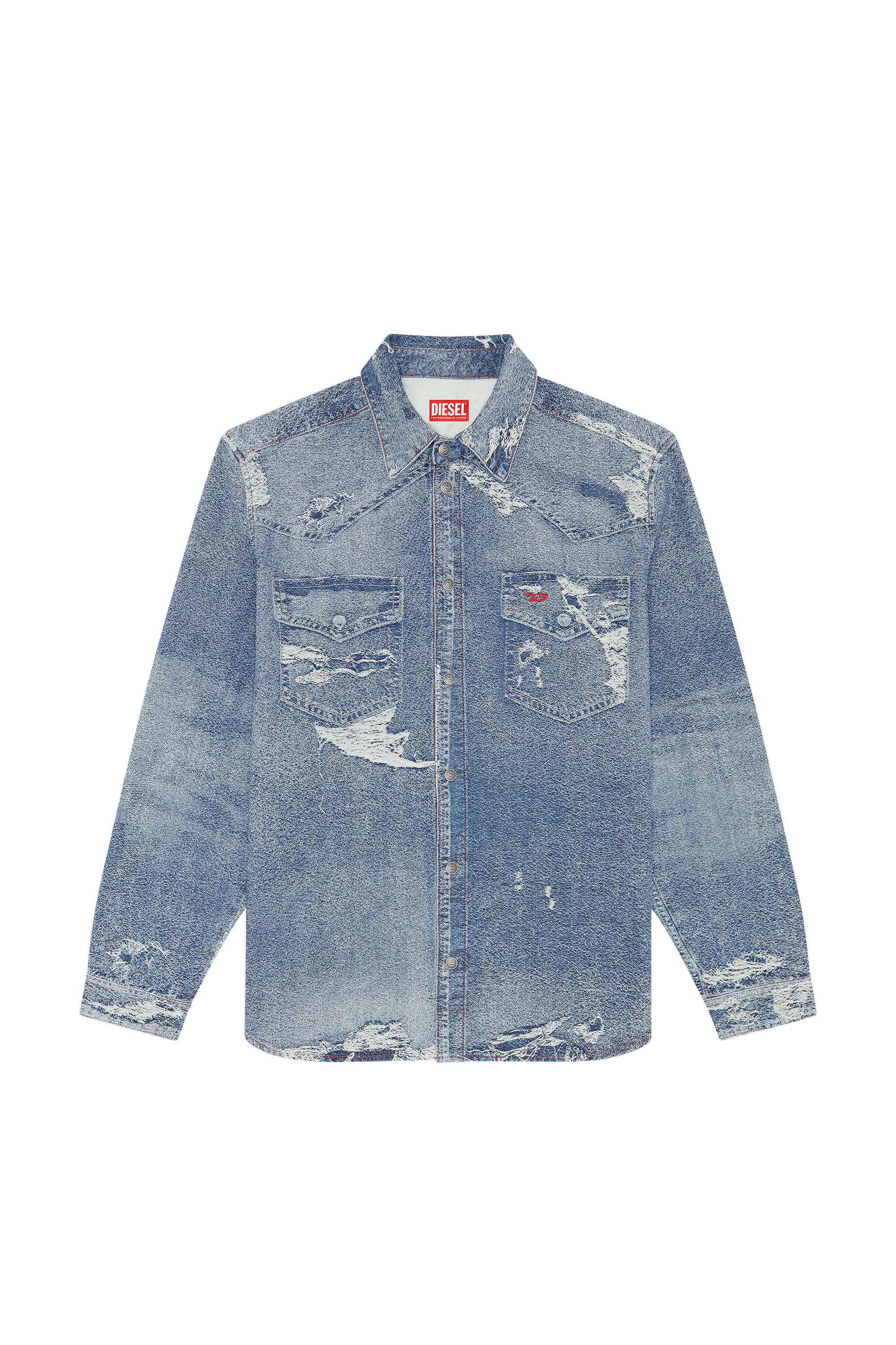 Diesel - D-SIMPLY-OVER, Man Jacquard shirt with trompe l'oeil effect in Blue - Image 6