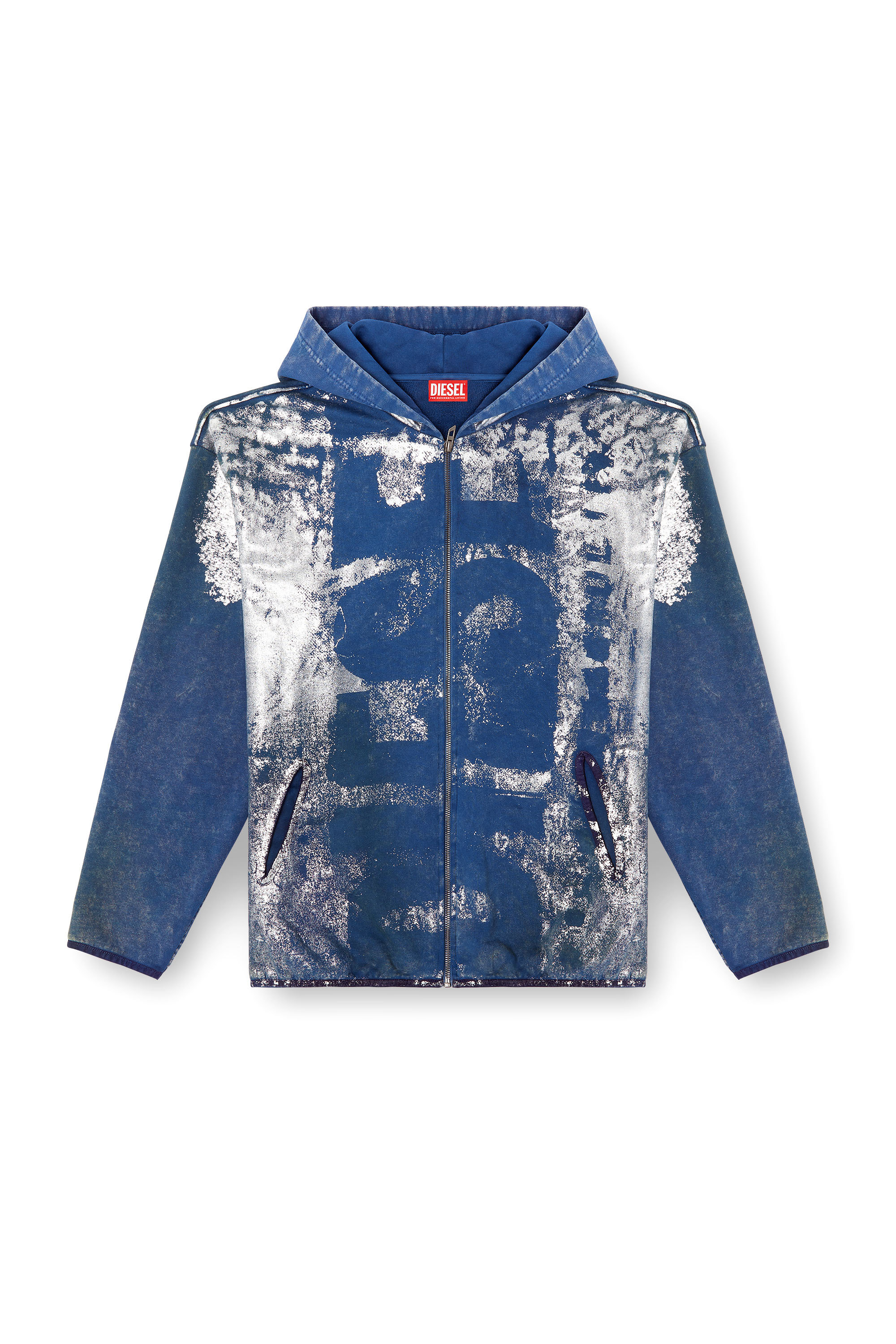 Diesel - S-LOXTY-ZIP, Man's Zip-up hoodie with distressed effects in Blue - 5