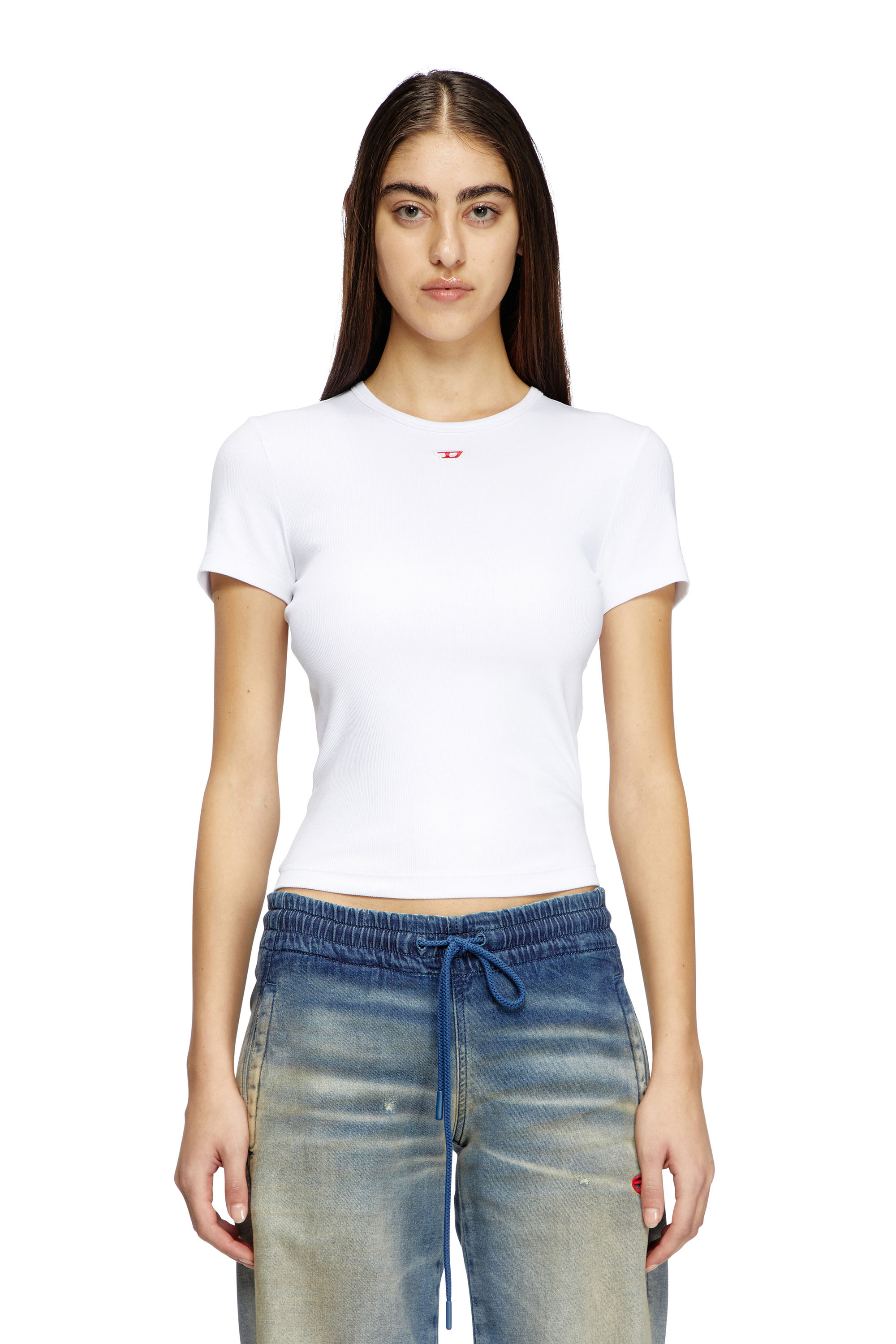 Diesel - T-ELE-LONG-D, Camiseta con parche con logotipo D Mujer in Blanco - 1