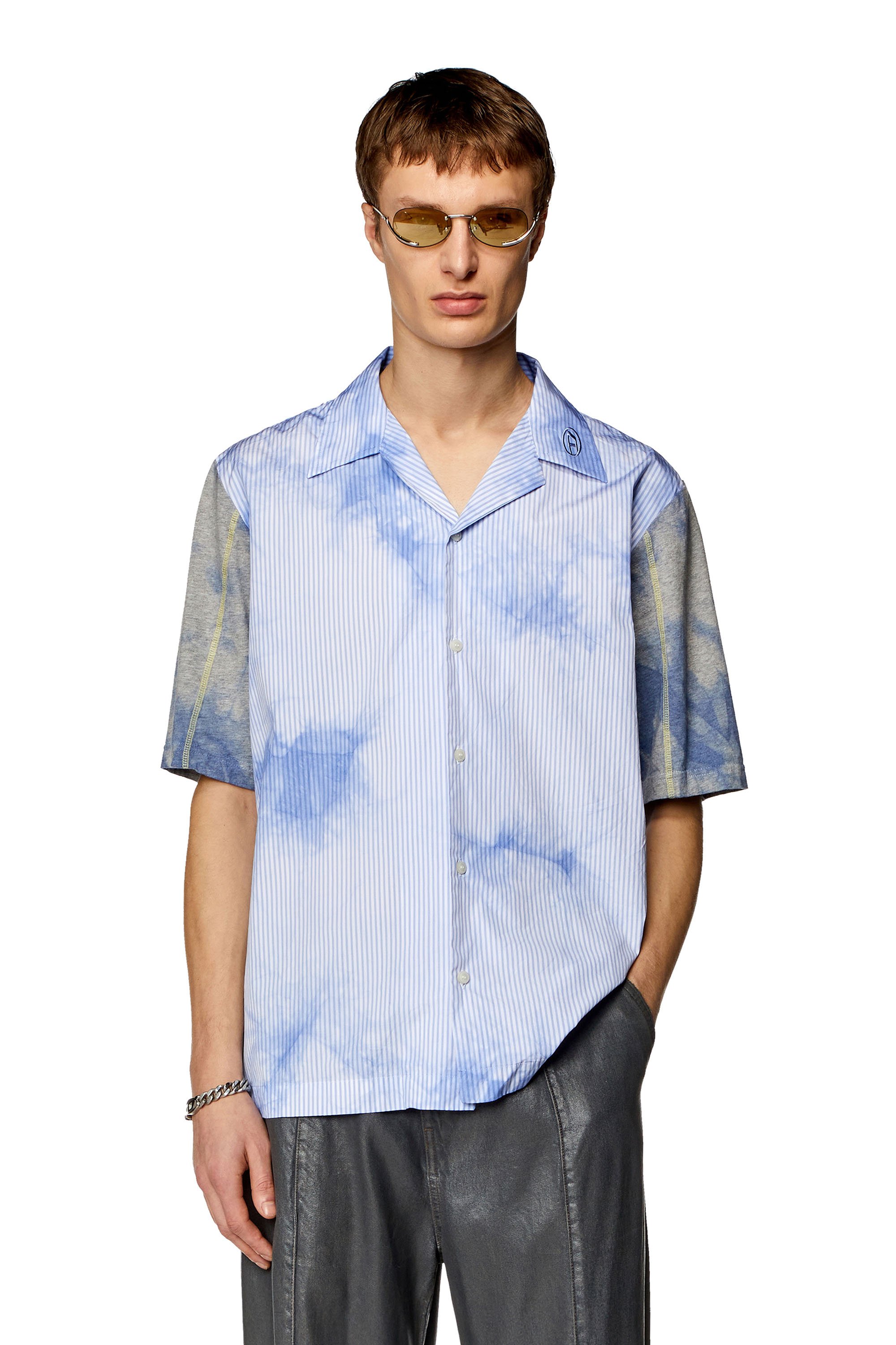 Diesel - S-TRUCKER, Hombre Camisa de bolos de popelín y tejido con efecto tie-dye in Azul marino - Image 1