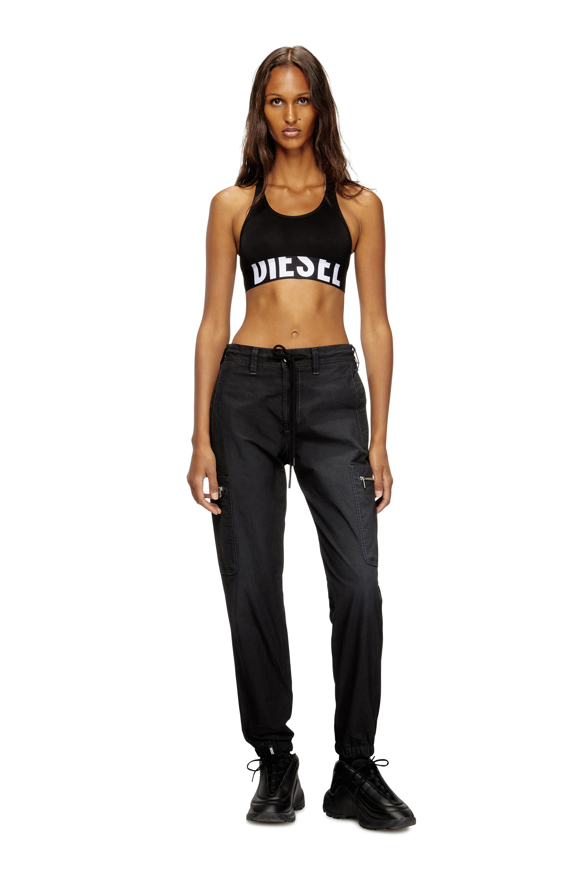Women's Sports bra with cut-off logo | Black | Diesel