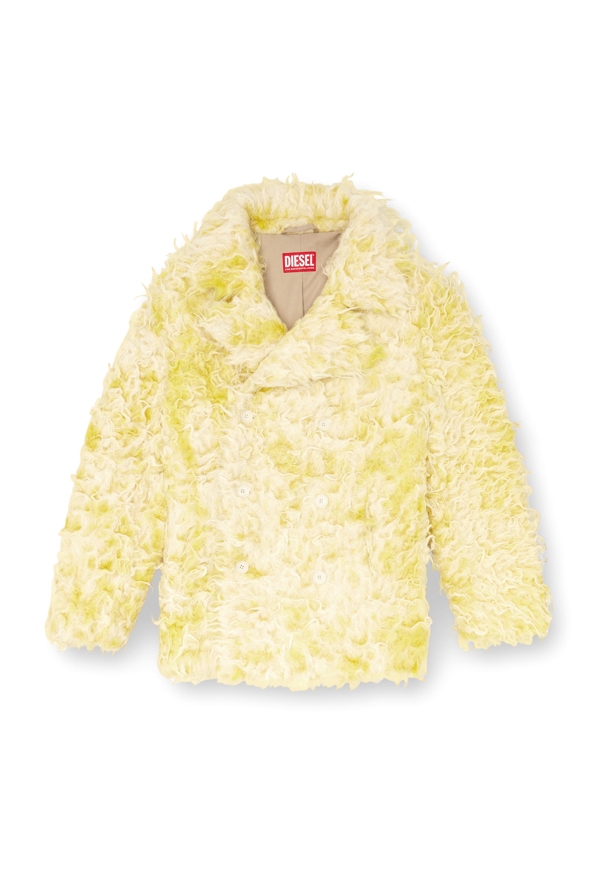 Diesel - W-MIN-SHORT, Man's Double-breasted coat in shaggy alpaca blend in Yellow - 6