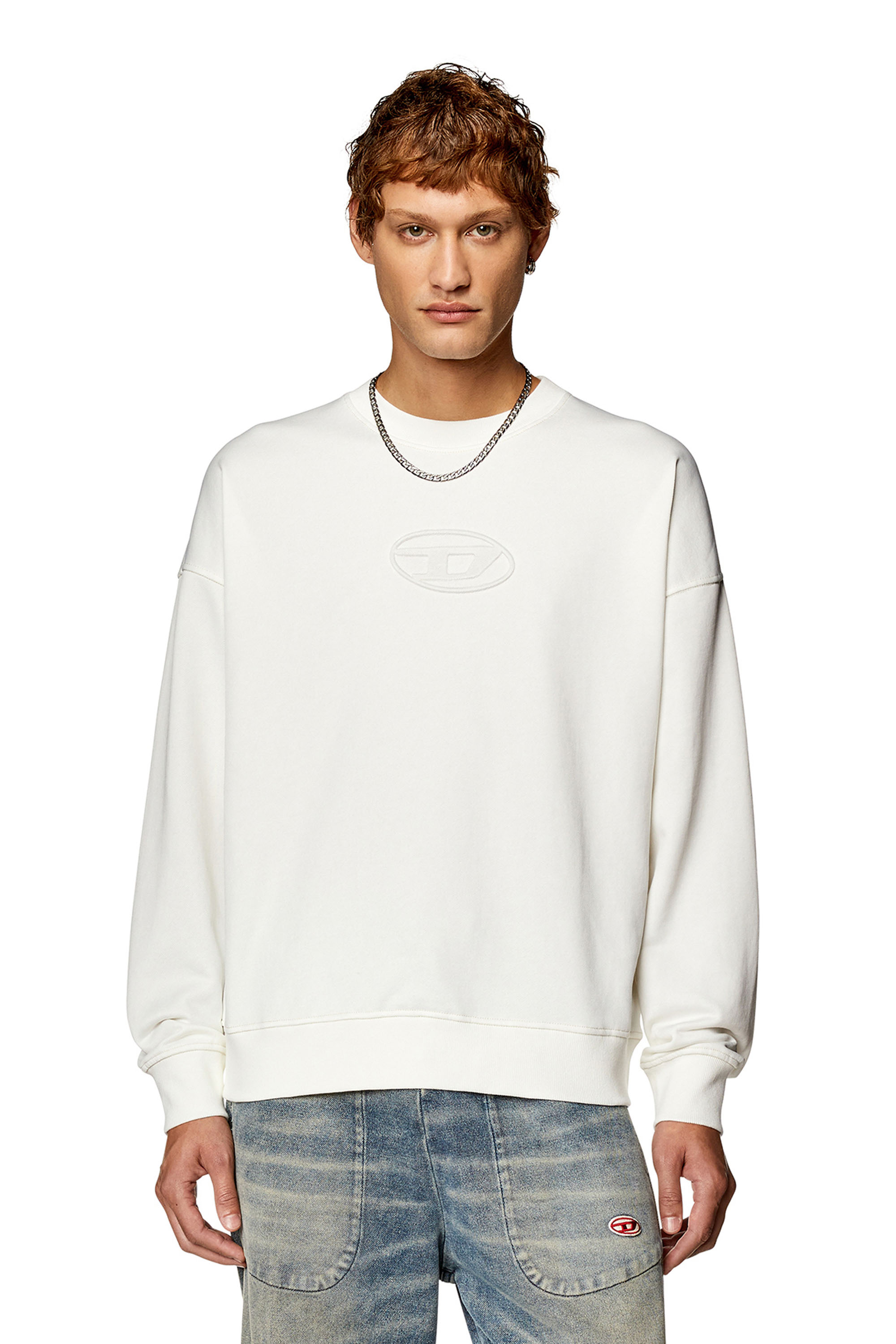 Diesel - S-ROBY-N1, Hombre Sudadera con logotipo Oval D en relieve in Blanco - Image 1