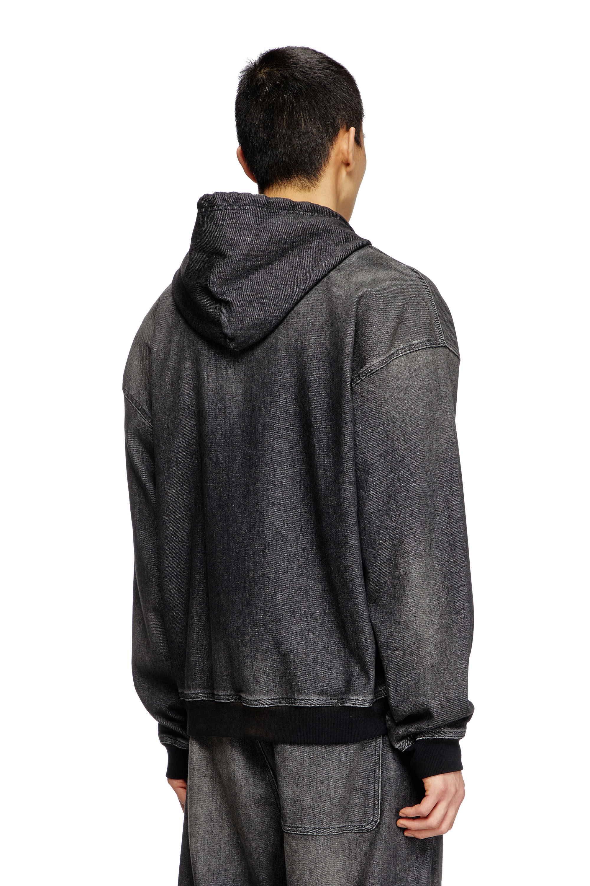 Diesel - D-GIRI-S TRACK, Unisex's Zipped hoodie in dirt-effect Track Denim in Black - 3