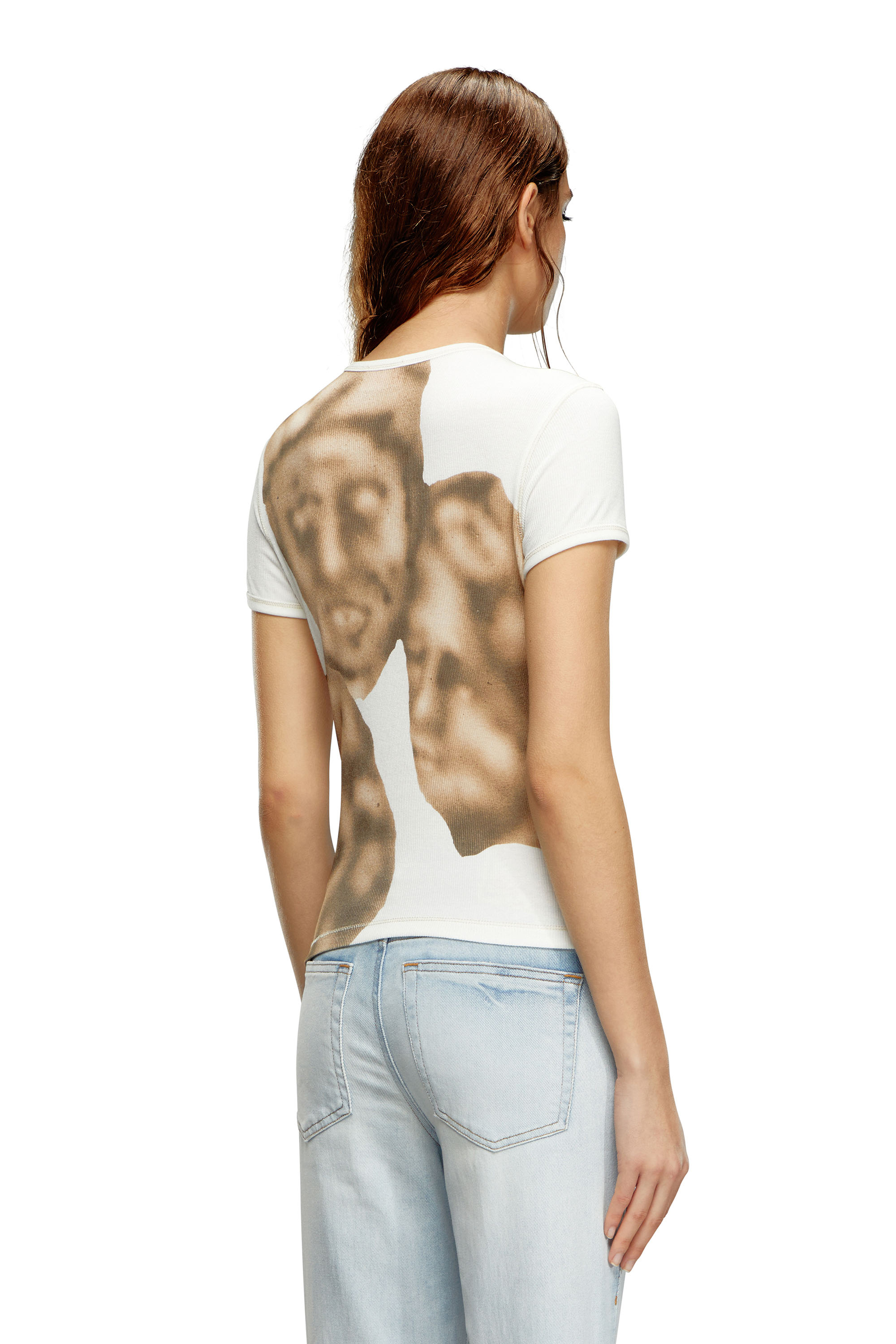 Women's Ribbed T-shirt with airbrush print | White | Diesel