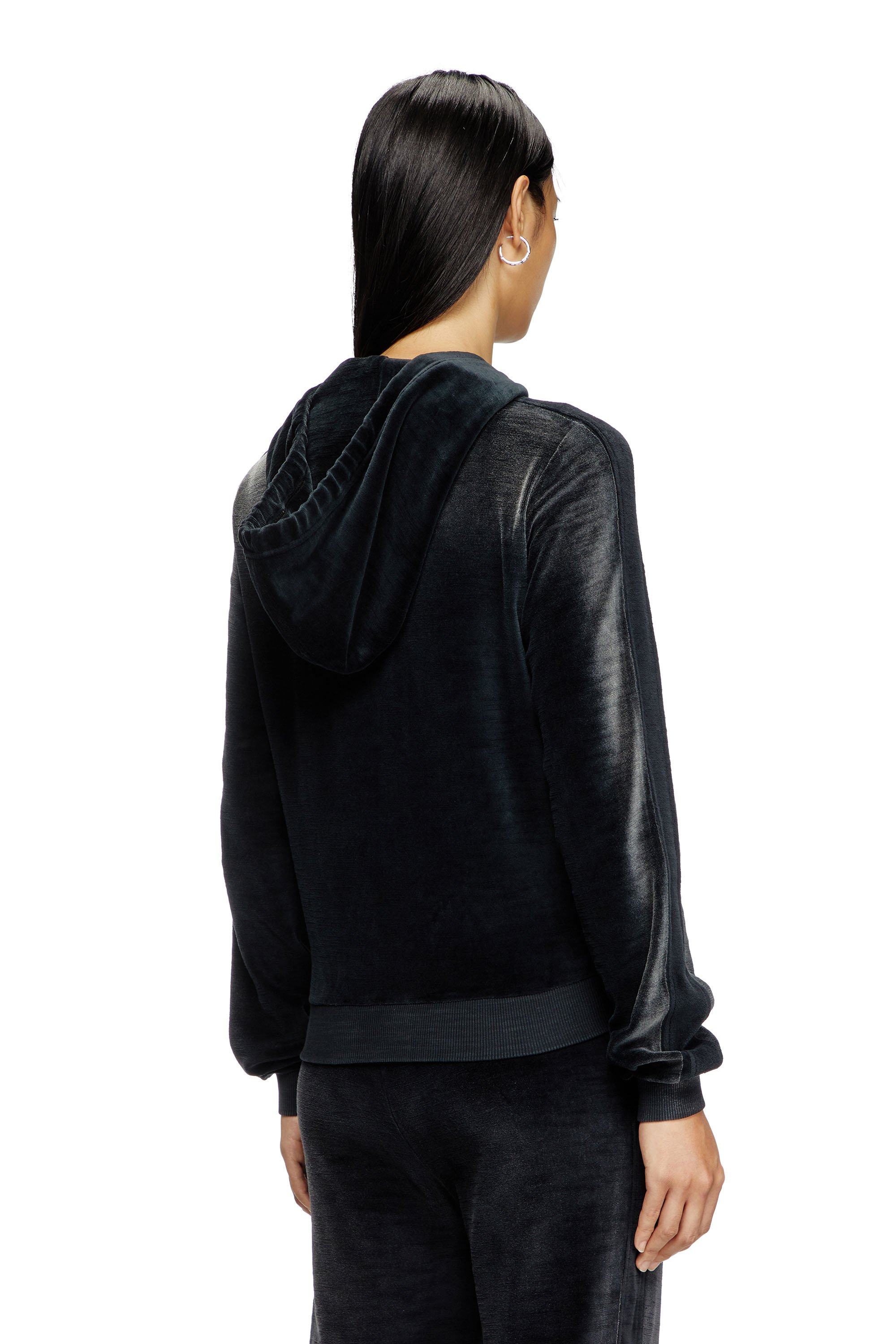 Diesel - F-ELY-Q1, Woman's Zip-up hoodie in faded chenille in Black - 3