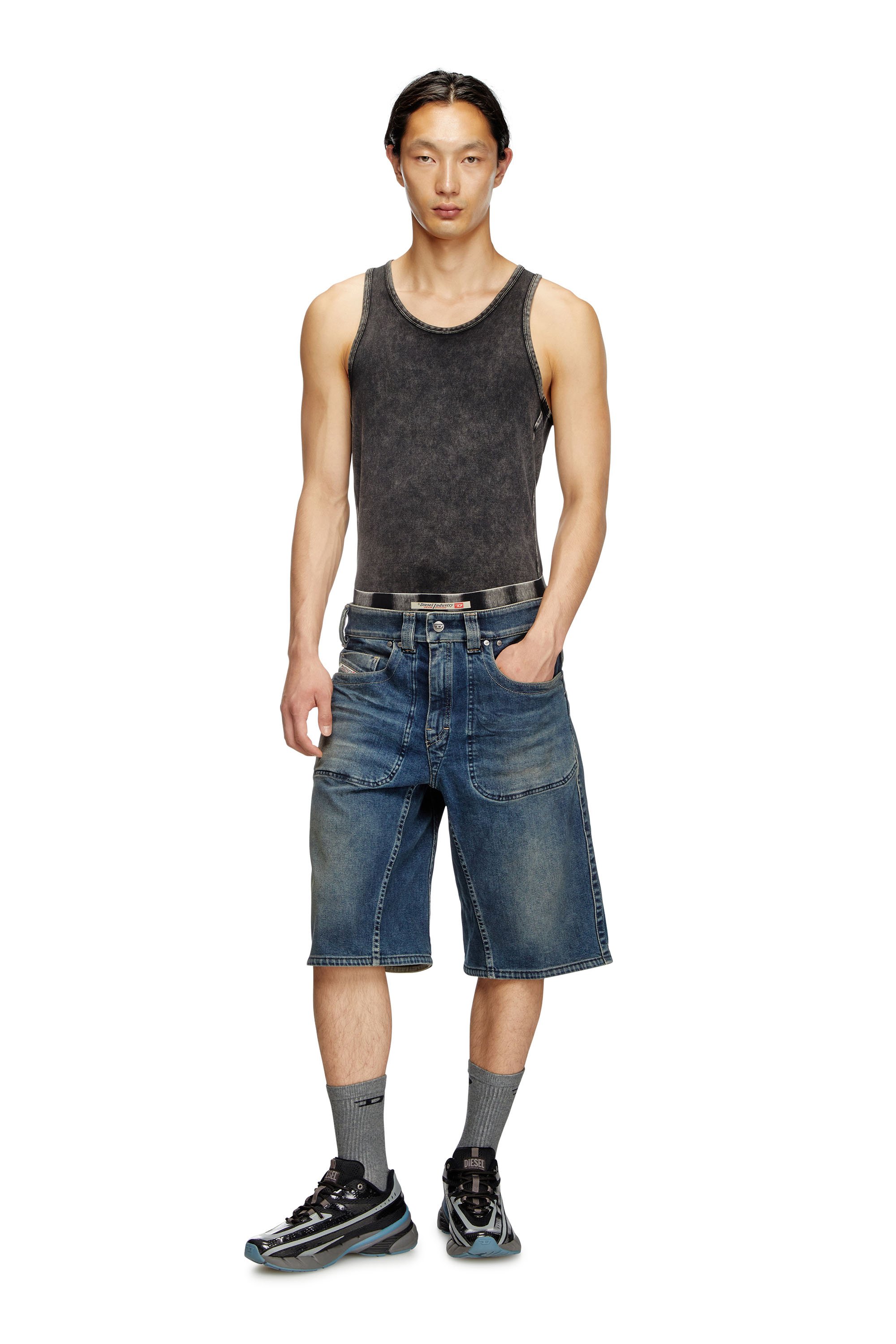 Diesel - D-MACRO-RE SHORT, Man's Bermuda shorts in Rehab denim in Dark Blue - 4