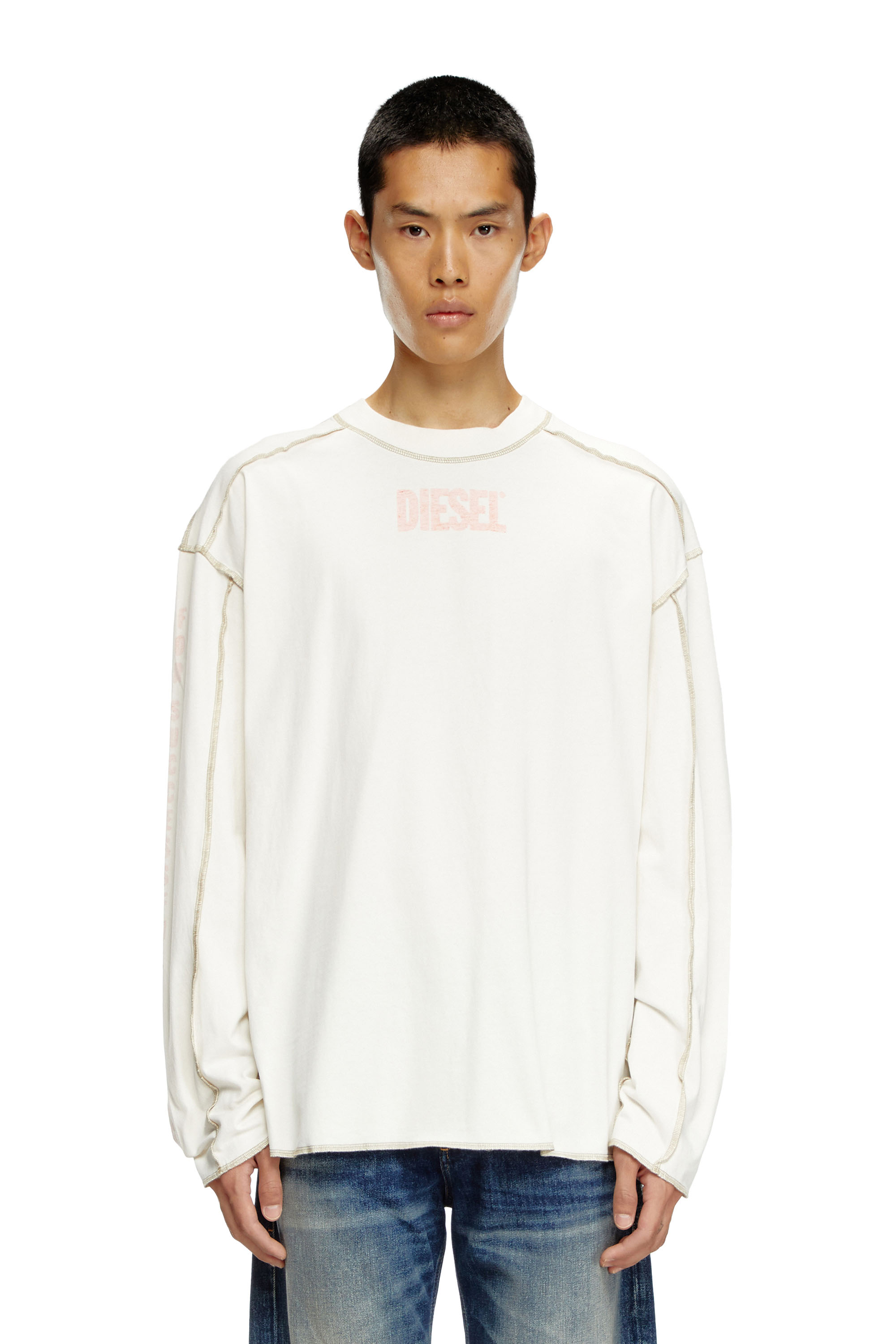 DIESEL T-CARAKES-LS T-SHIRT ホワイト Men's Long-sleeve T-shirt with logo prints | White | Diesel