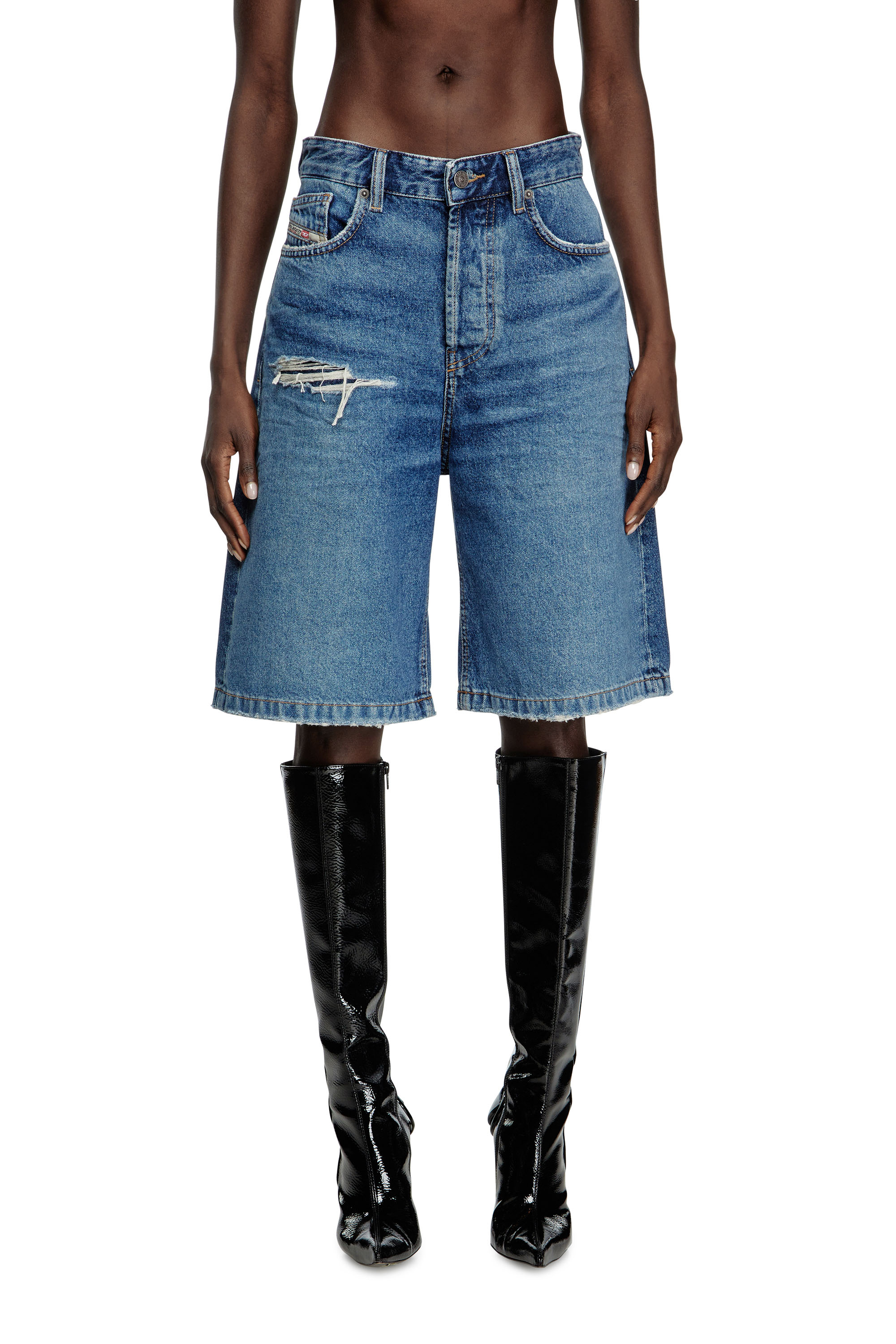 Diesel - DE-SIRE-SHORT, Woman's Shorts in denim with ripped details in Medium blue - 2