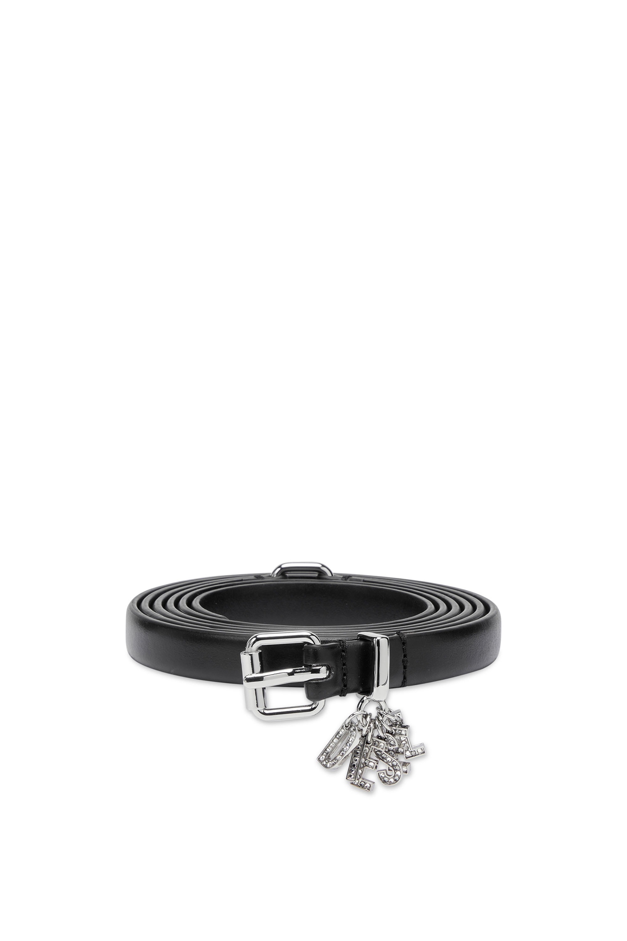 Diesel - B-CHARM-LOOP DOUBLE, Woman's Leather belt with crystal logo charms in Black - 2