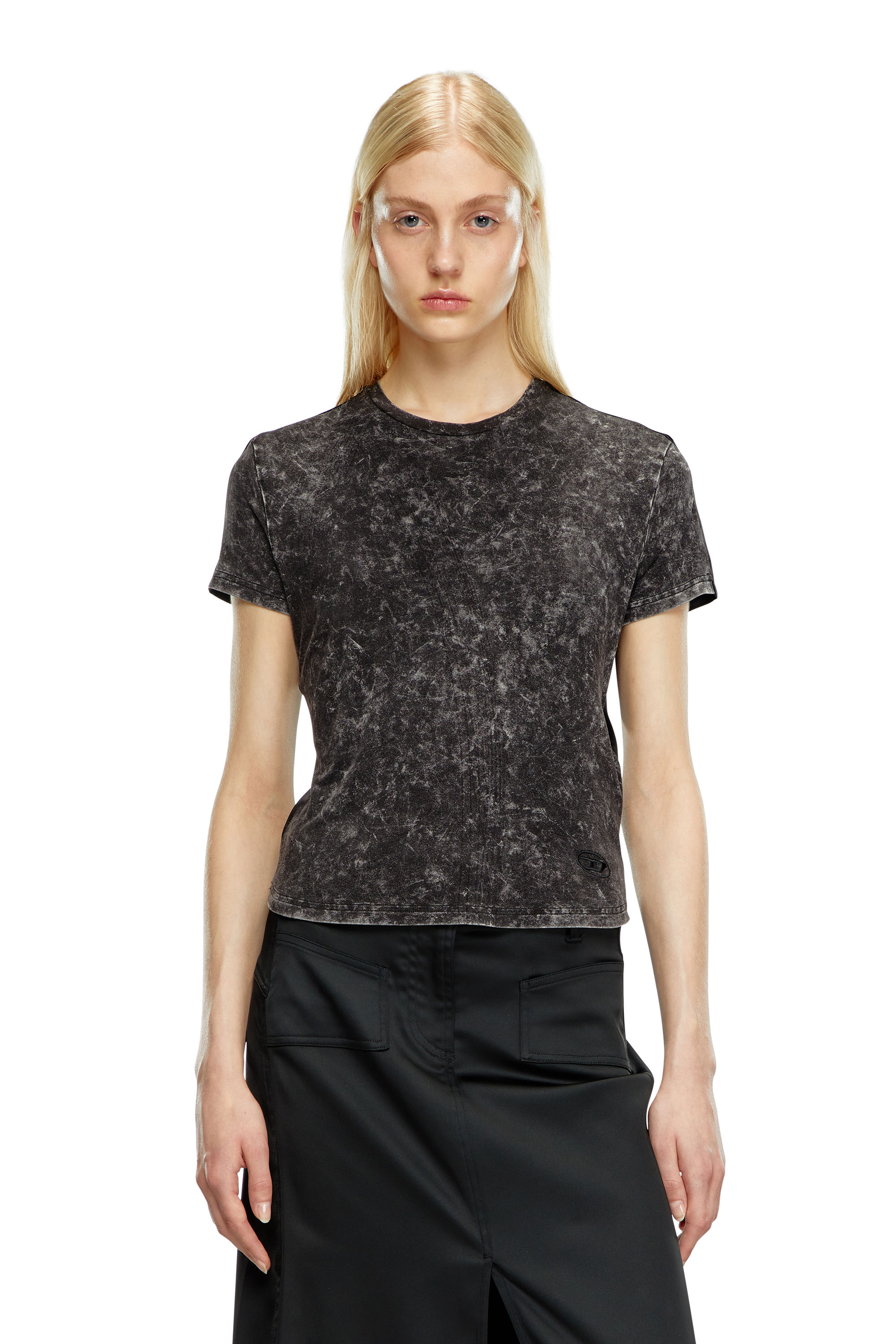 Diesel - T-MEZZO, Mujer Camiseta híbrida de tejido y satén in Negro - Image 4