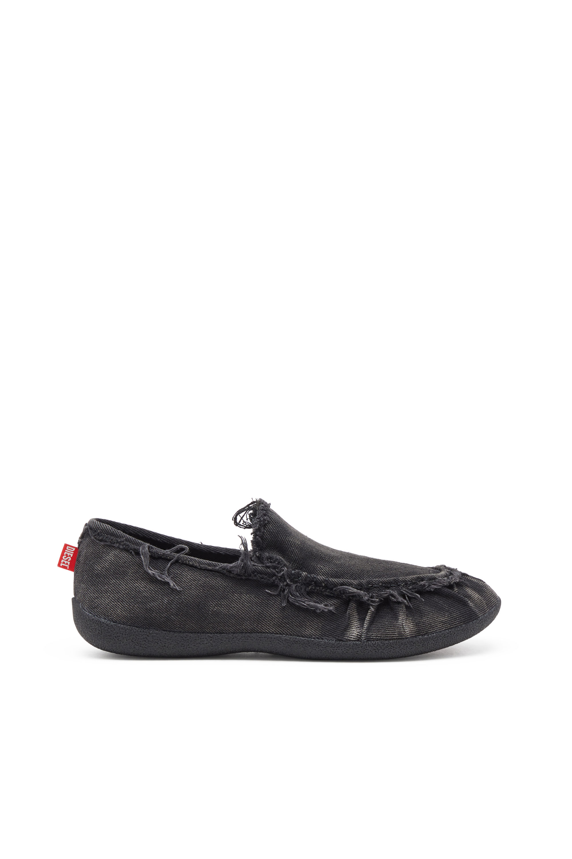 Diesel - D-SHOCK MOC, Man's D-Shock-Distressed denim loafers in Black - 1