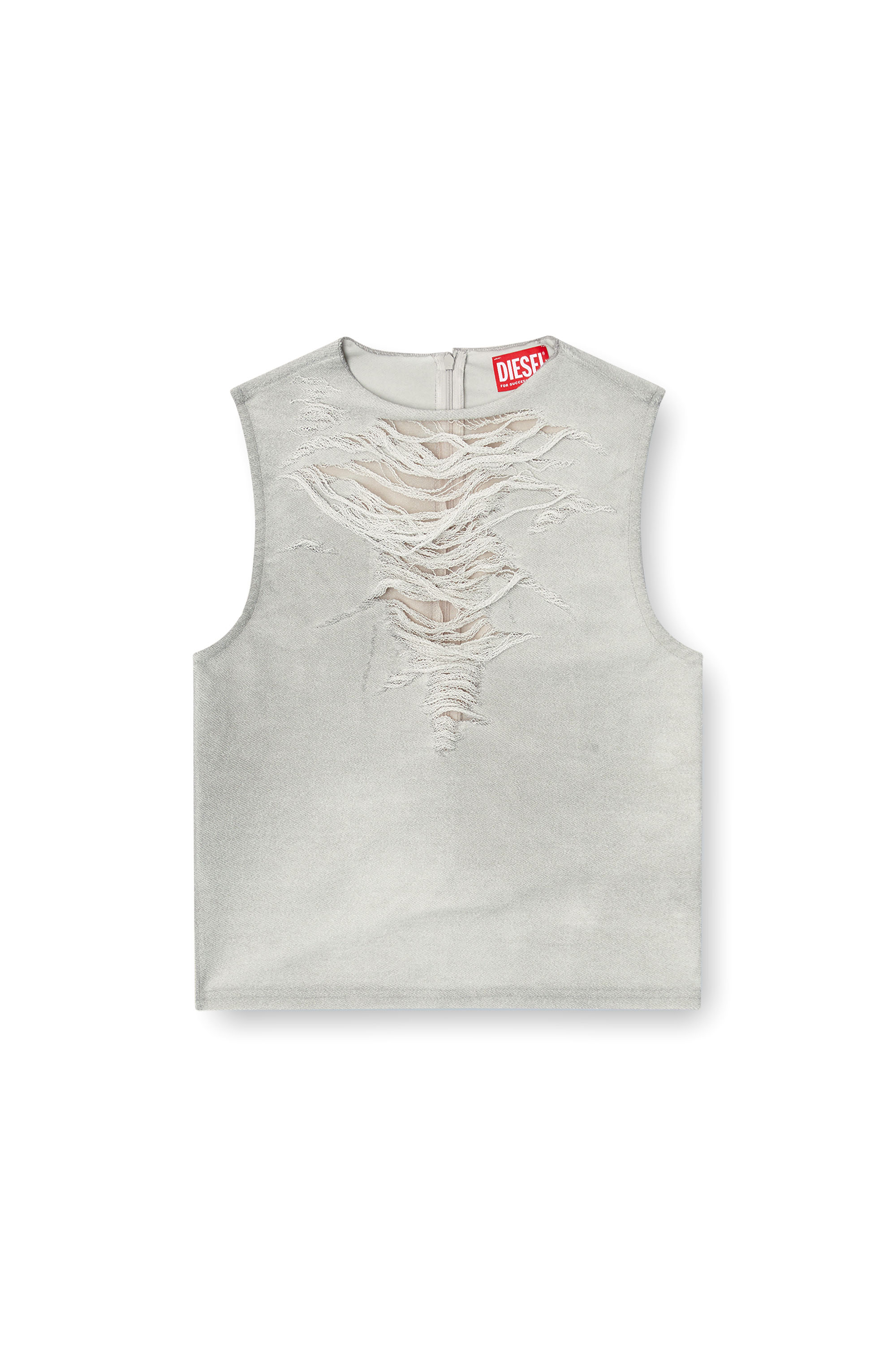 Diesel - T-YASMINA, Woman's Tank top with distressed front in Light Grey - 5