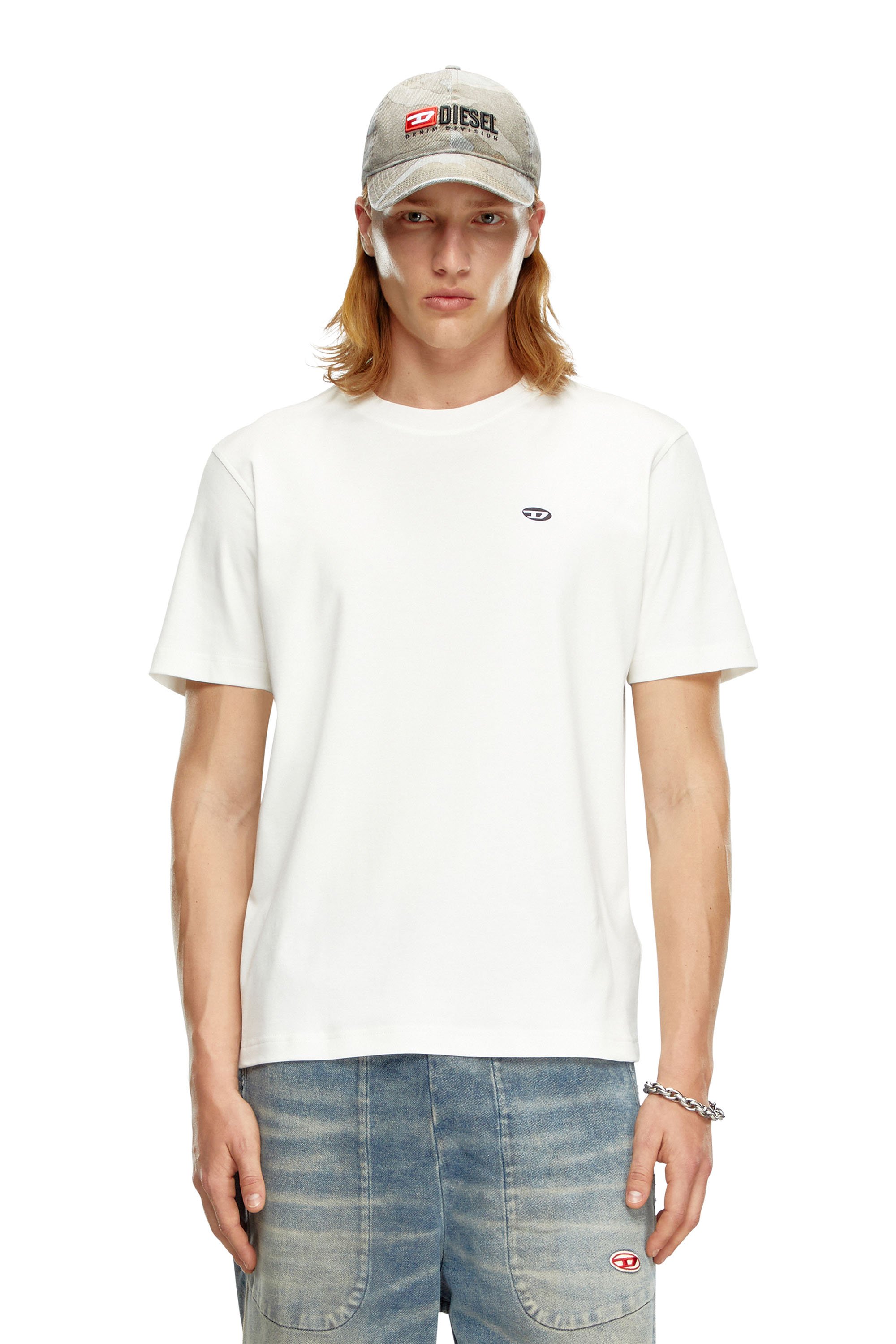 Diesel - T-ADJUST-DOVAL-PJ, Man T-shirt with Oval D patch in White - Image 1
