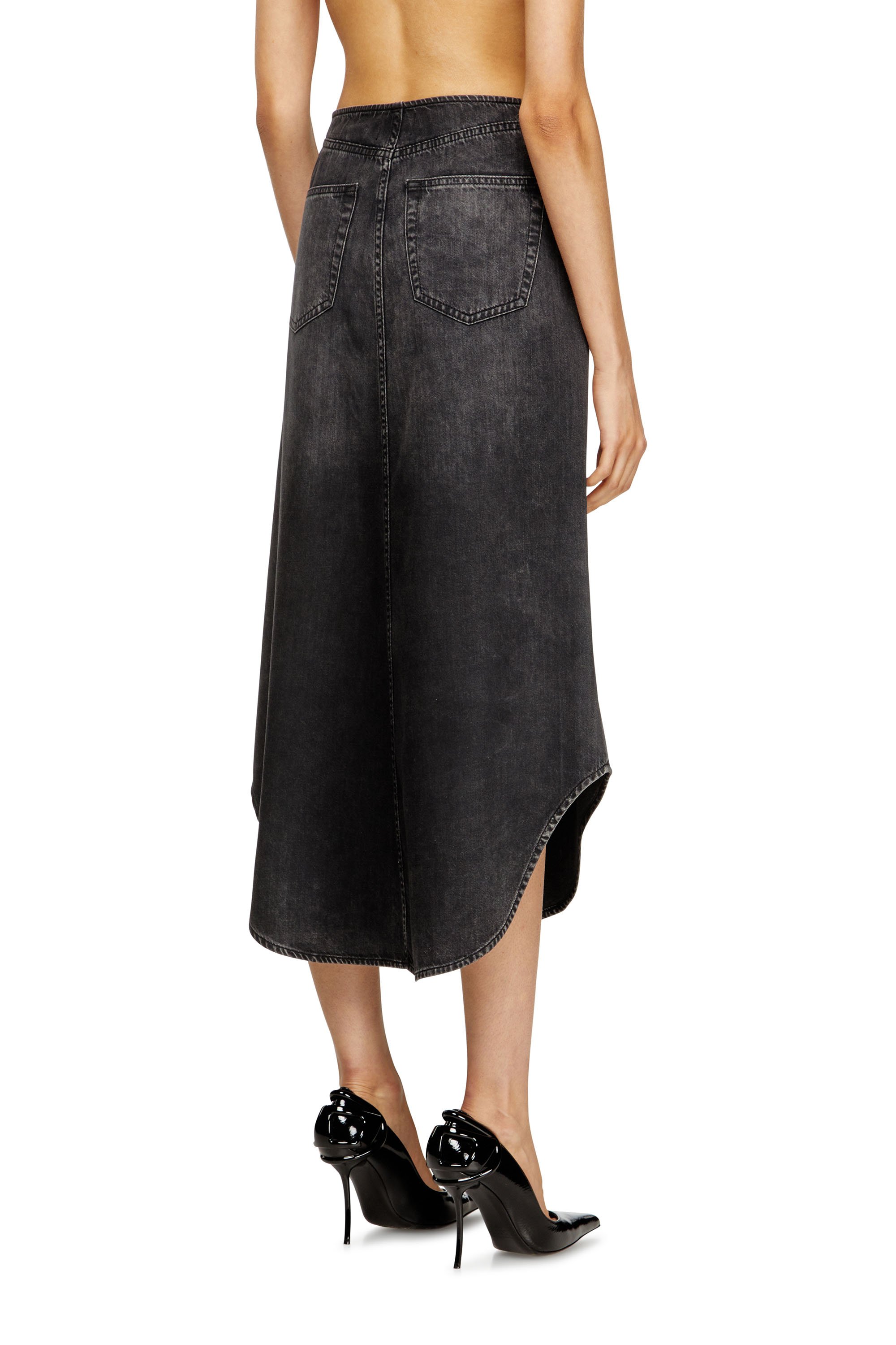 Diesel - DE-PLUMY-S, Falda midi de denim con efecto sombra Mujer in Negro - 4