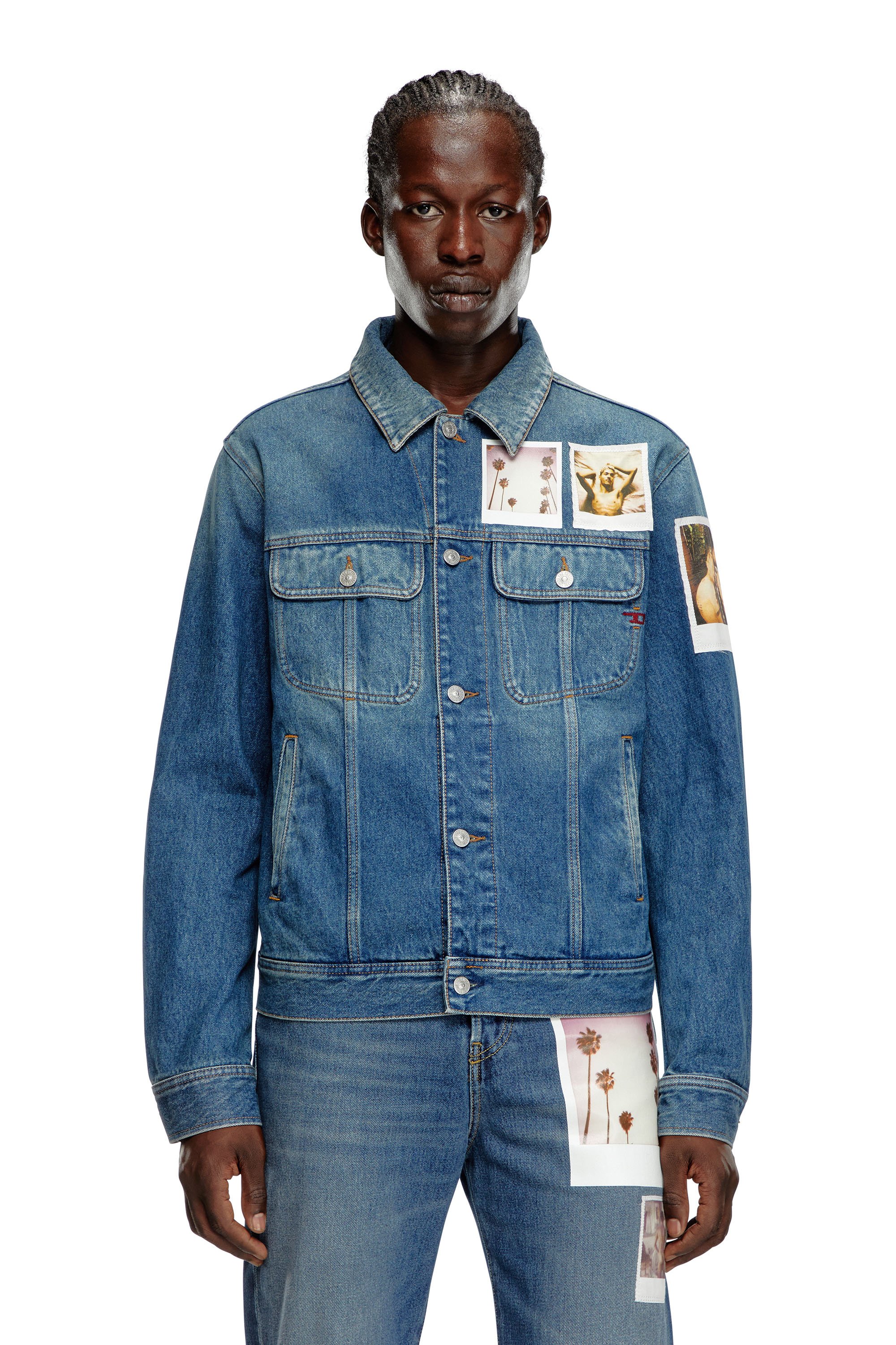 Diesel - PR-D-BARCY, Chaqueta trucker con parches polaroid Unisex in Azul marino - 4