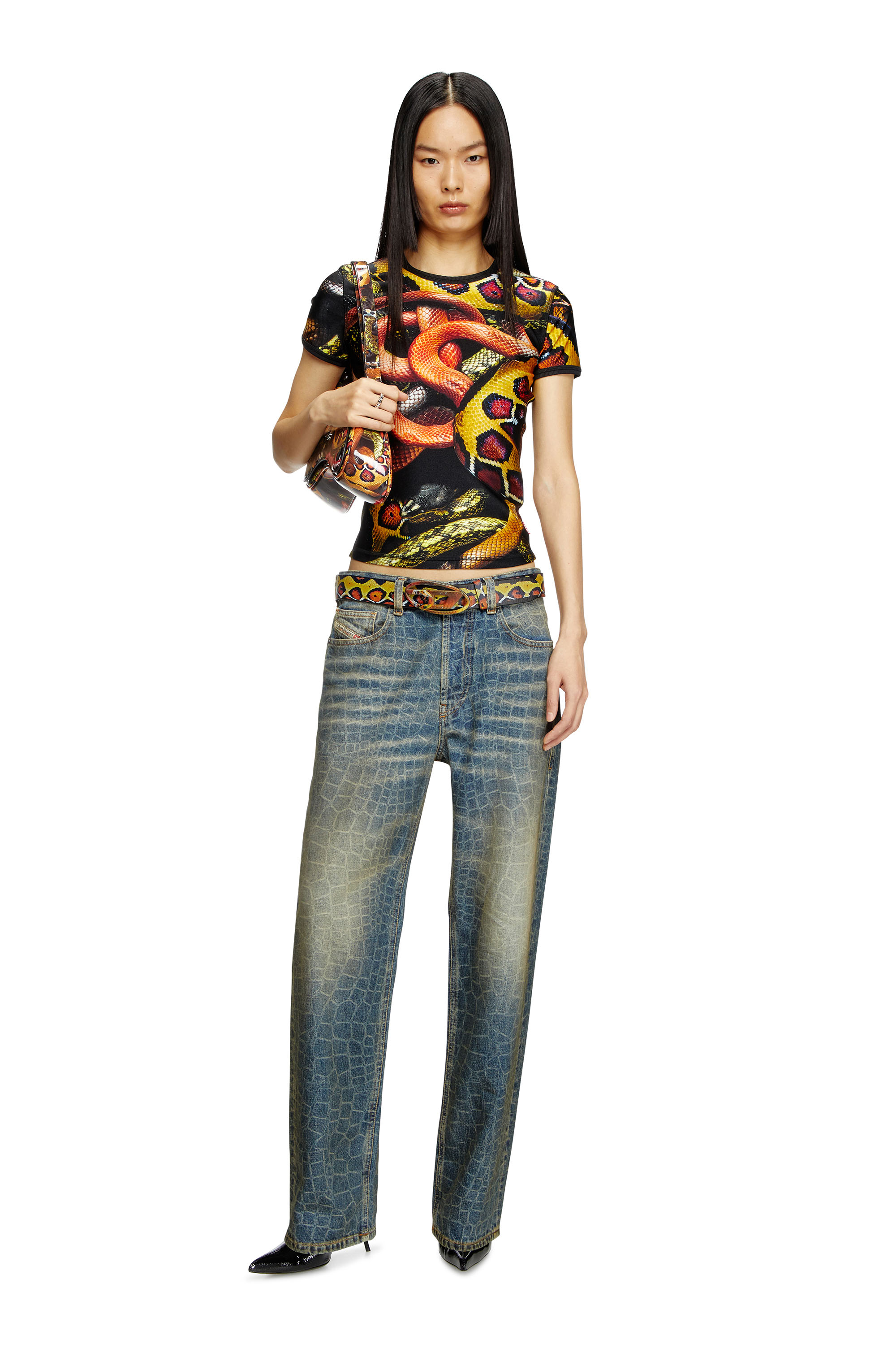 Diesel - CL-T-UNCLE-SNAKE, Camiseta de licra con estampado de serpiente all-over Unisex in Multicolor - 5