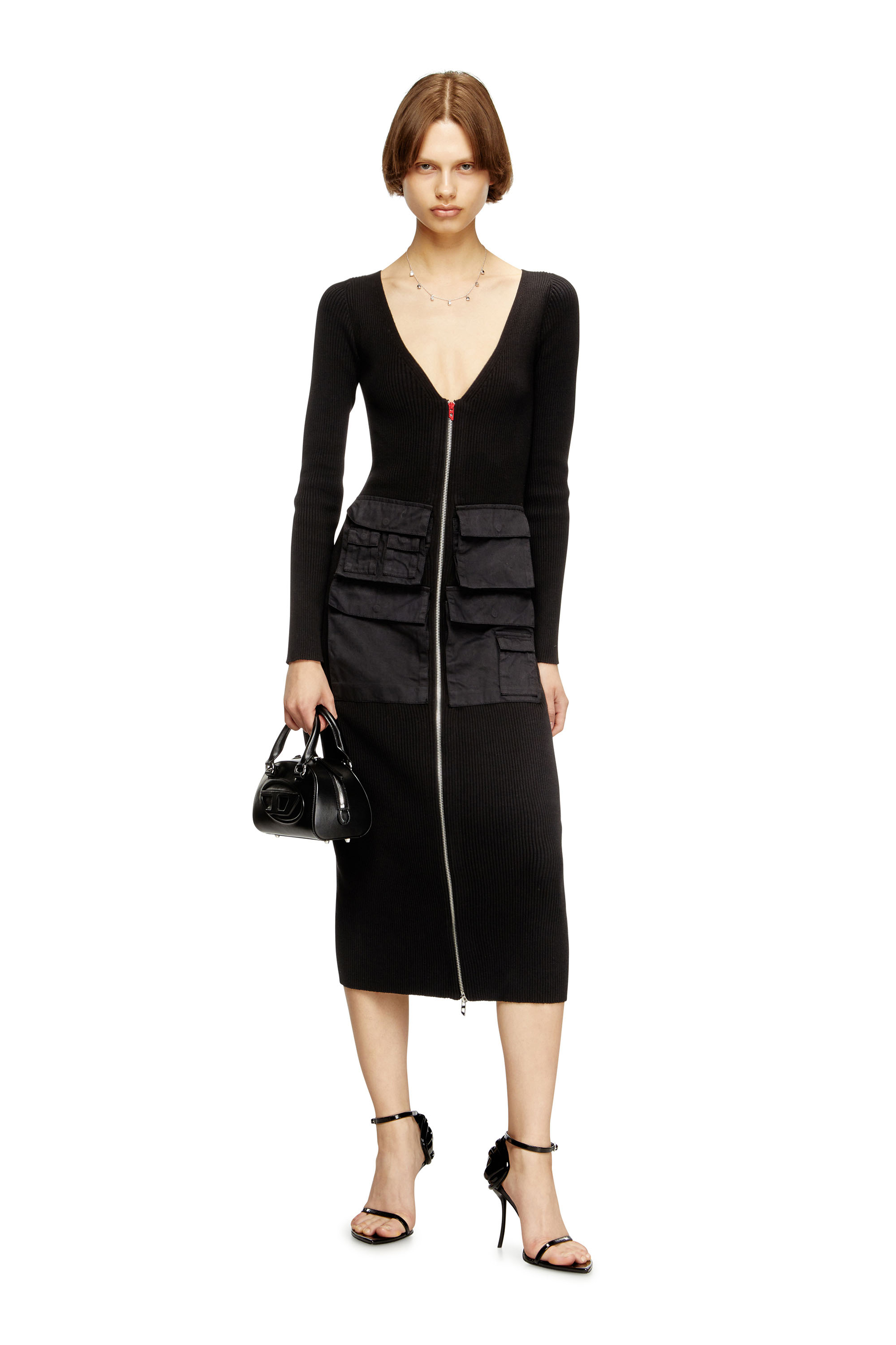 Diesel - M-MELTI-LS, Vestido midi en canalé con bolsillos cargo Mujer in ToBeDefined - 1